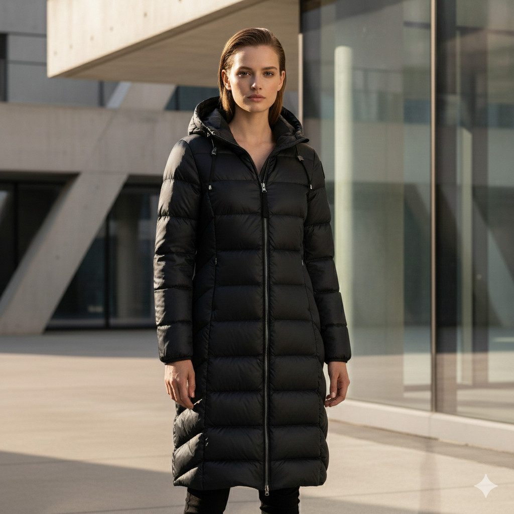 Parajumpers Daunenmantel PJS LEAH - lange DAUNENJACKE Mantel MIT KAPUZE für Damen Black Schwarz