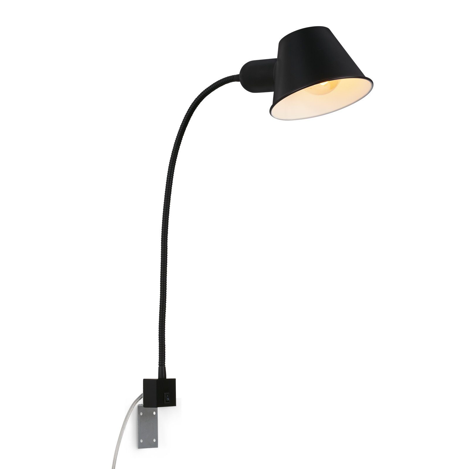 Briloner Leuchten Bettleuchte 2079-015, schwenkbar, An-/Ausschalter, versch. Befestigungsmöglichkeiten, ohne Leuchtmittel, Wandlampe, 63cm, Schwarz, max.10W, E27, Innen, Wohnzimmer, Leselampe