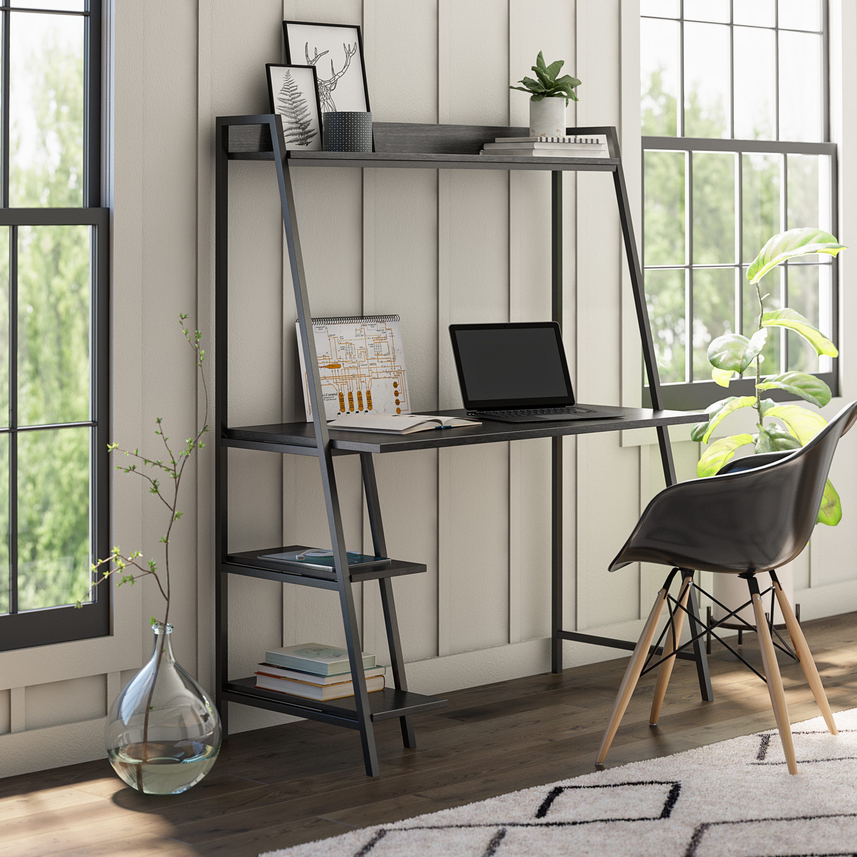 loft24 Regal-Schreibtisch Fogh - Schreibtisch Arbeitstisch Schreibpult, Schreibtisch mit Leiterregal, Metallgestell, Breite 111 cm