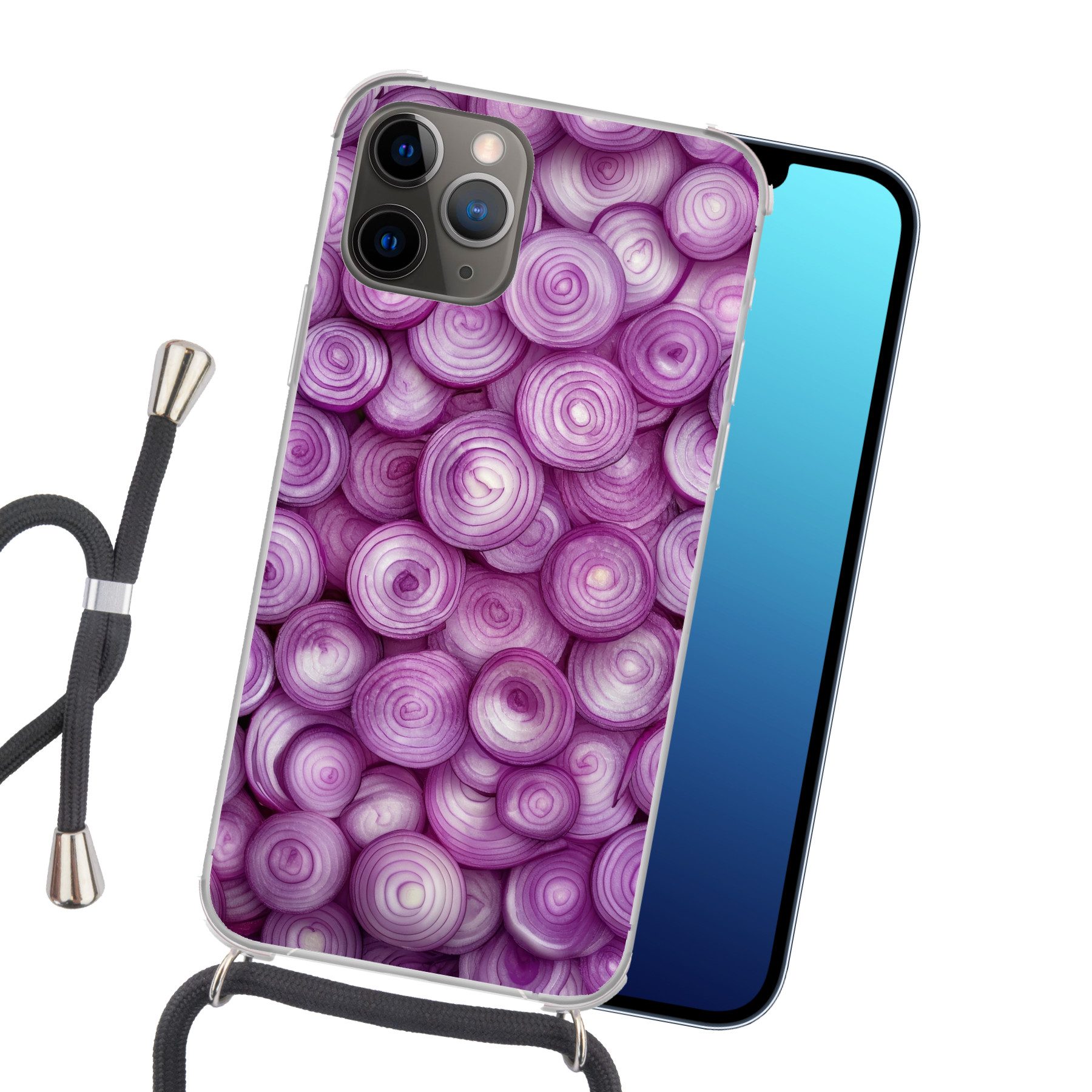 MuchoWow Handyhülle für Apple iPhone 13 Pro Max Lila - Zwiebeln - Nahaufnahme, Tragbare Handyhüllen mit Kette zum umhängen, Handykette Handyband