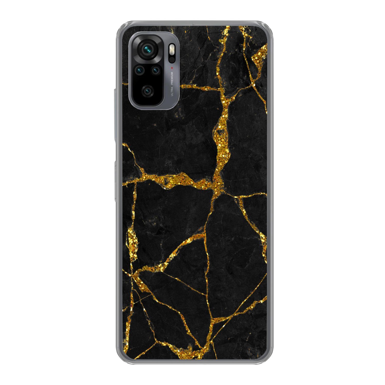MuchoWow Handyhülle für Xiaomi Redmi Note 10 Pro Marmor - Gold - Schwarz - Marmoroptik - G, Phone Case, Silikon, Schutzhülle Dünn