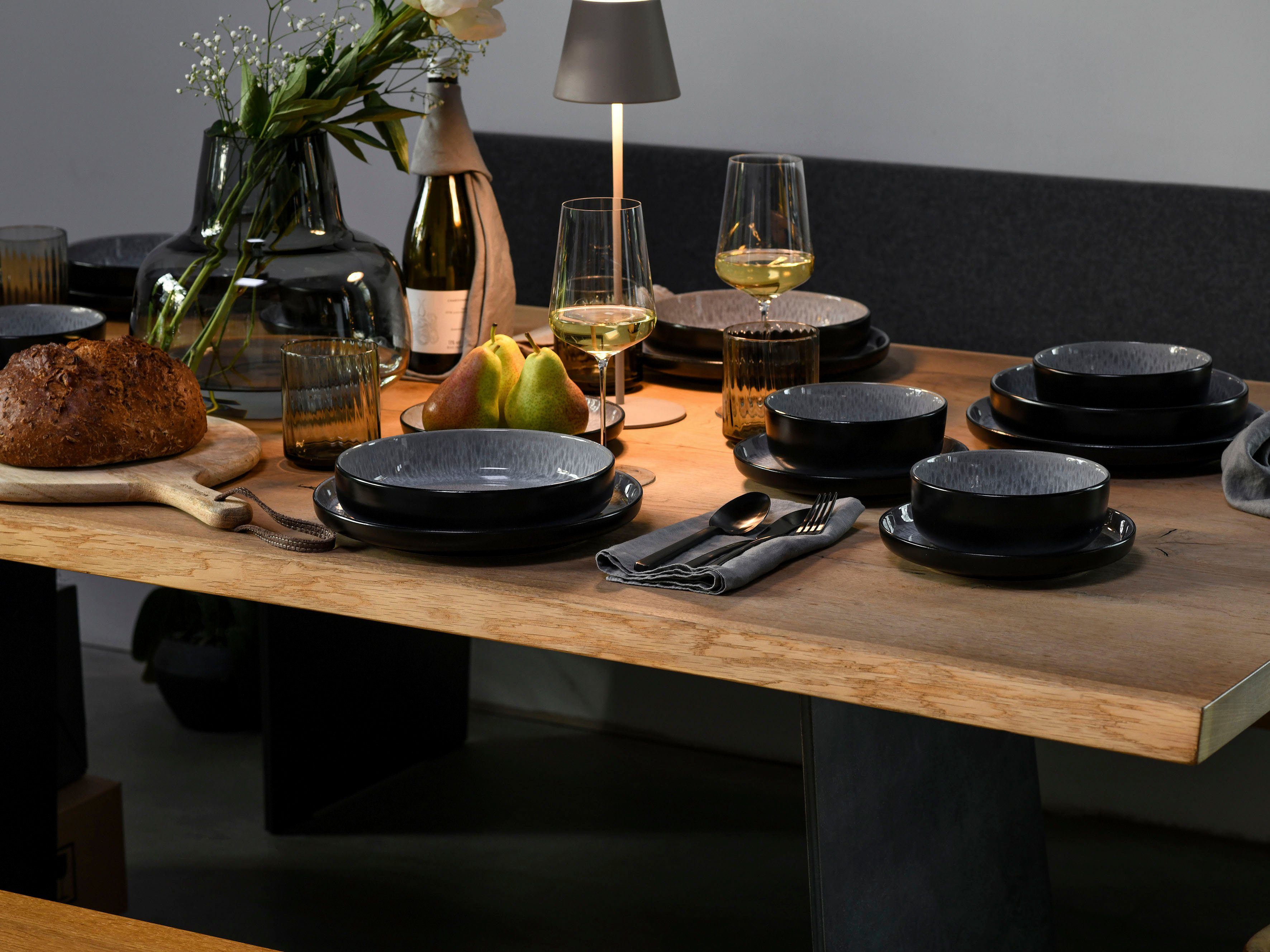 creaTable Kombiservice Nordic Fjord (30-tlg), 6 Personen, Steinzeug, je 6 Speiseteller, Suppenteller, Dessertteller, Schalen, Kaffeebecher – Bild 5 von 5