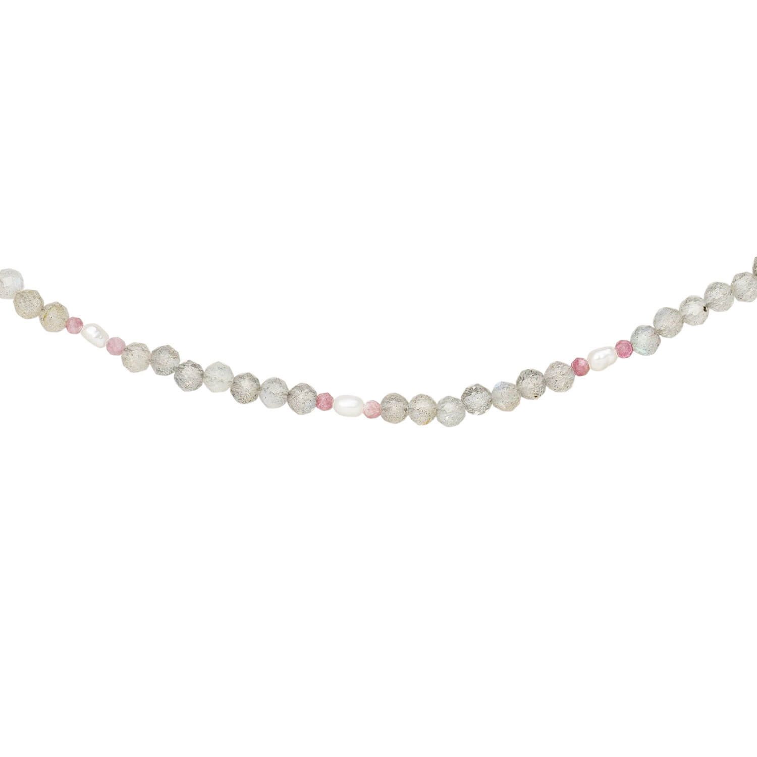 Schmuck Krone Collier Halskette aus Labradorit und Turmalin 43cm