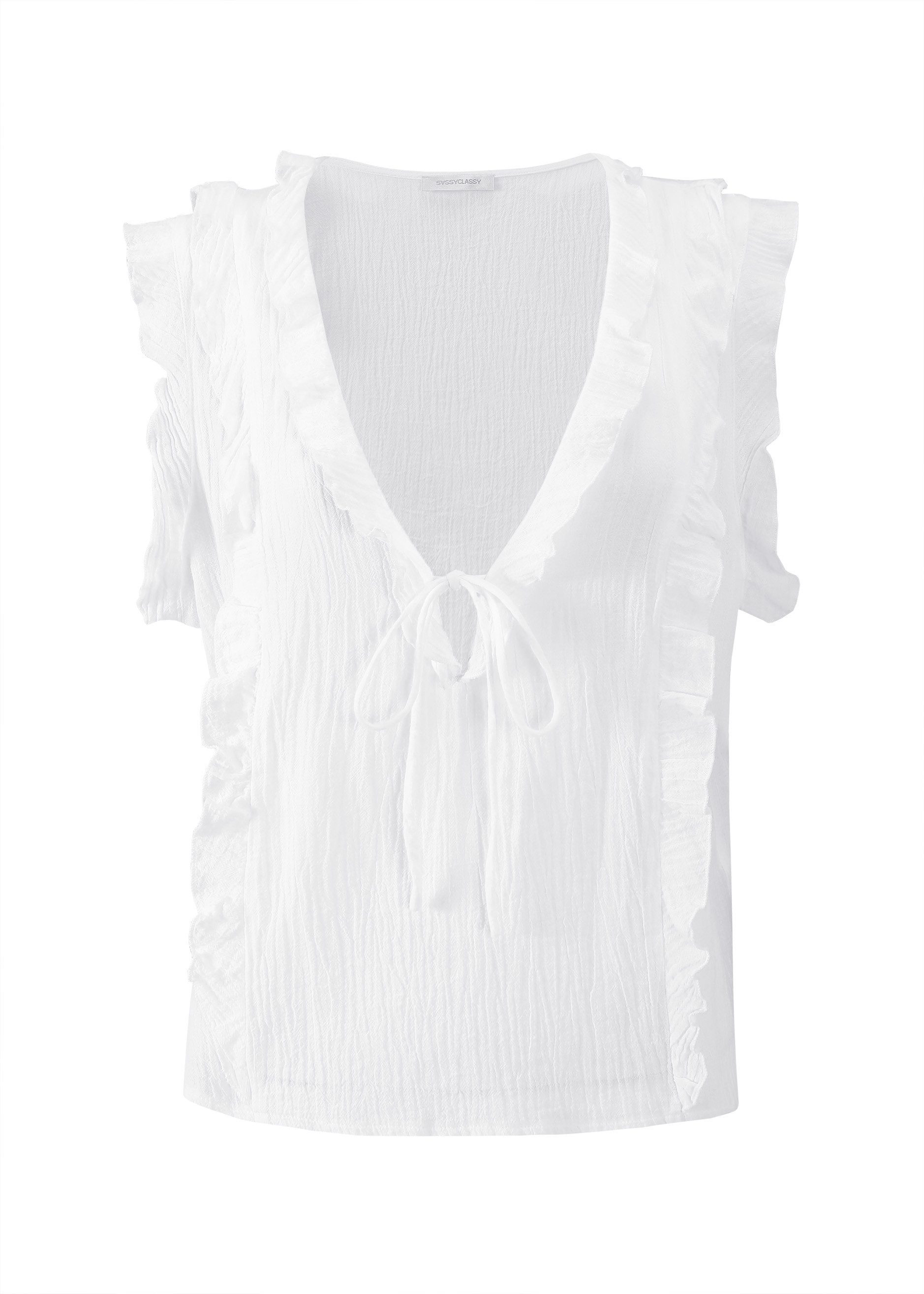 SASSYCLASSY Langarmbluse Leichte Musselin Blusetop Damen kurz mit Rüschen L günstig online kaufen
