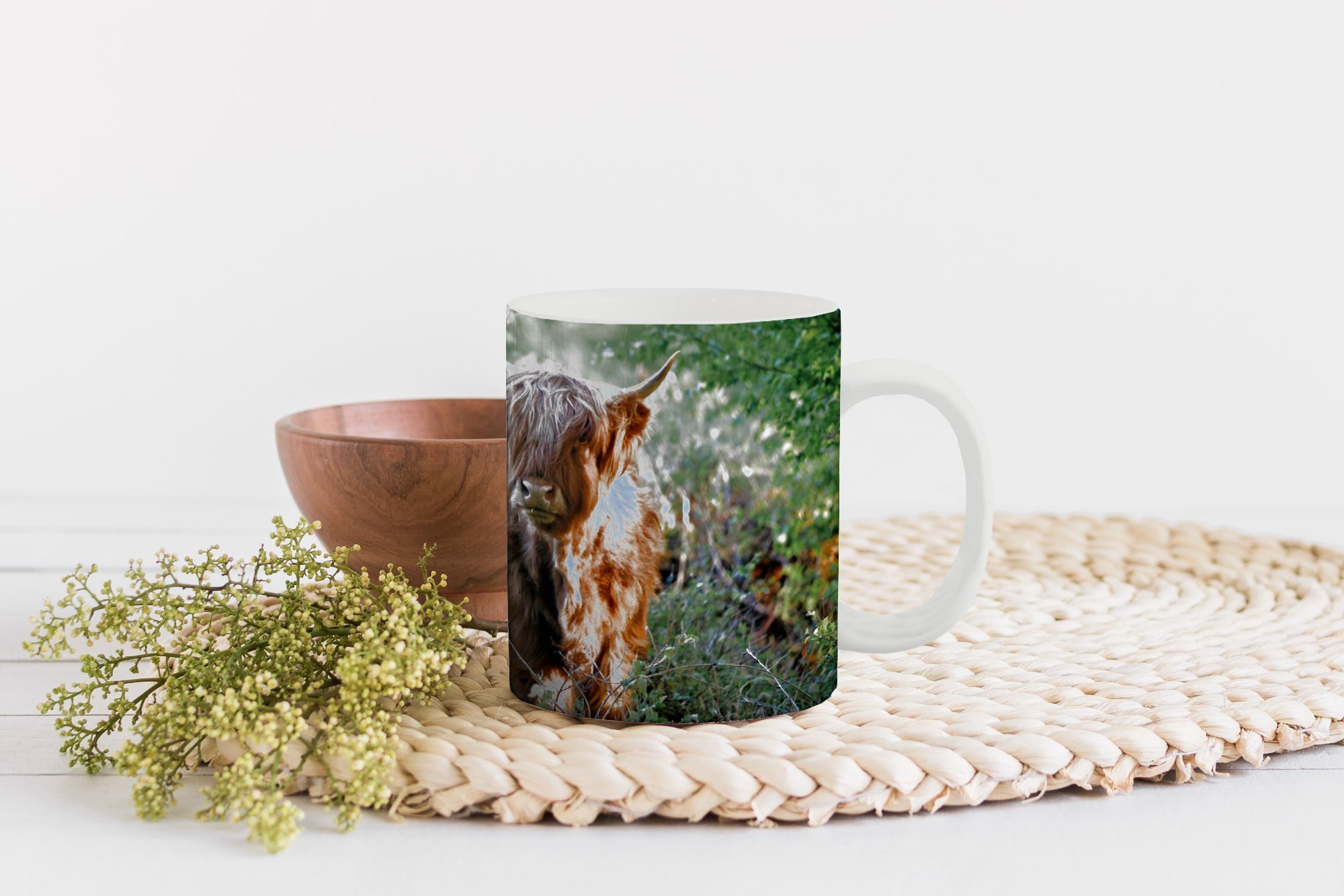 Wald Teetasse, Highlander Keramik, Tasse Geschenk Tiere, MuchoWow - Becher, Schottische Teetasse, Kaffeetassen, -