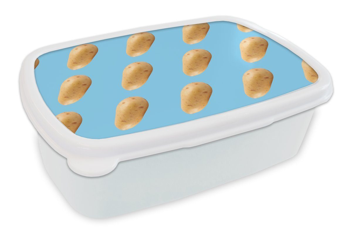 MuchoWow Lunchbox Kartoffel - Muster - Blau, Kunststoff, (2-tlg), Brotbox für Kinder und Erwachsene, Brotdose, für Jungs und Mädchen weiß