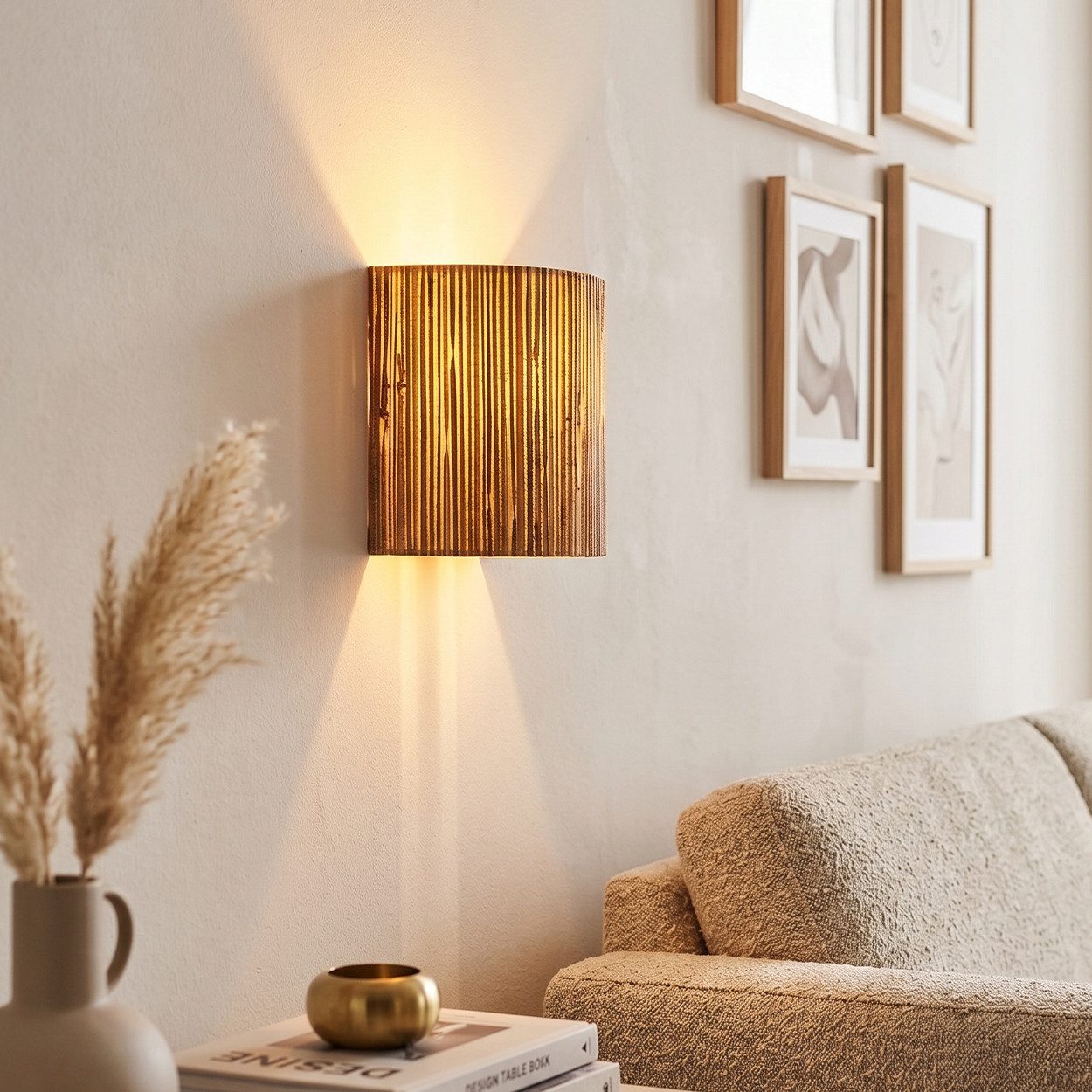 hofstein Wandleuchte moderne Wandlampe aus Metall/Seegras in Schwarz/Natur, ohne Leuchtmittel, im Boho-Design mit Up&Down Lichteffekt, 1x E27, ohne Leuchtmittel