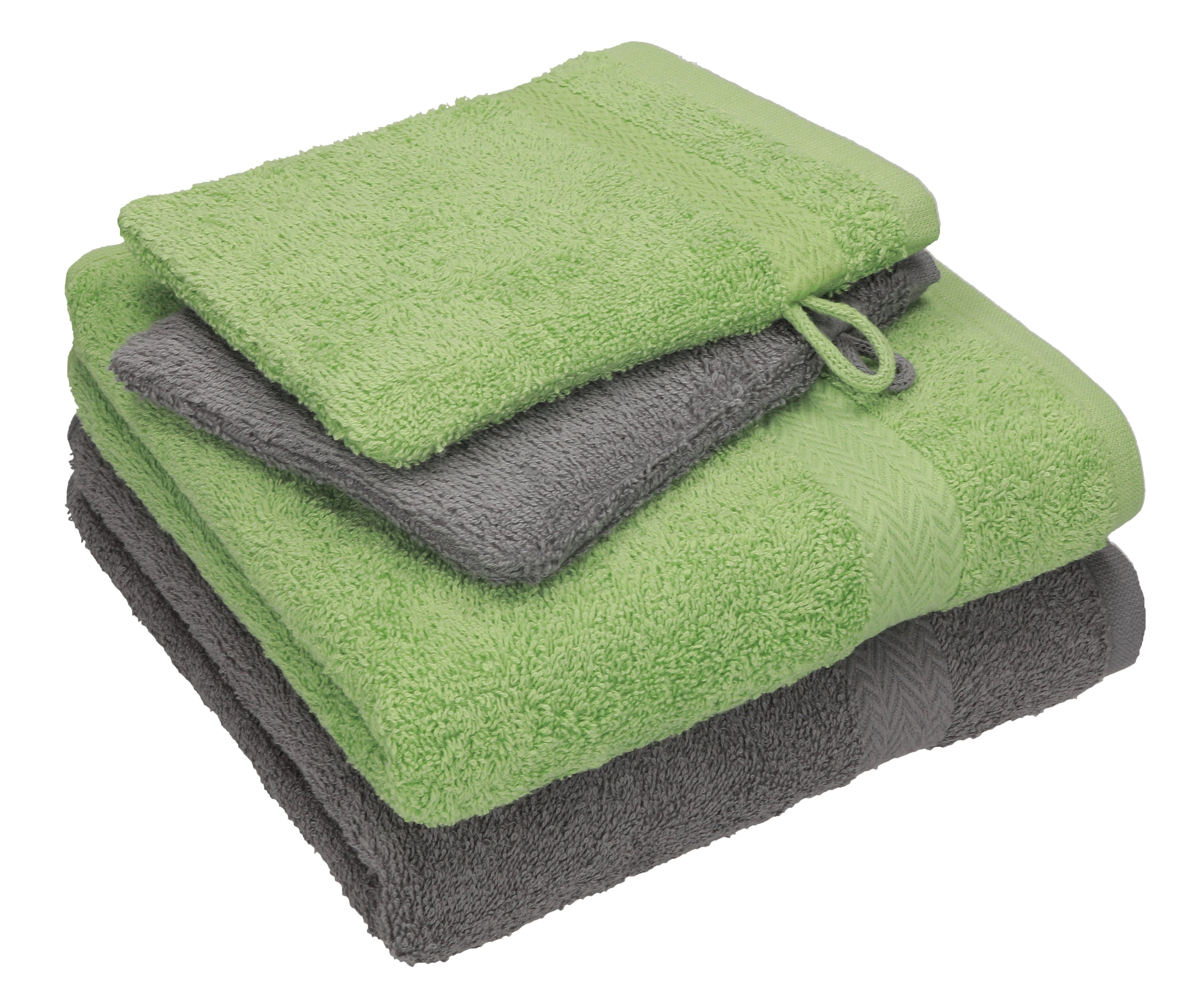 Betz Handtuch Set 4 TLG. Handtuch Set Happy Pack 100% Baumwolle 2 Handtücher 2 Waschhandschuhe, 100% Baumwolle anthrazit grau - apfelgrün
