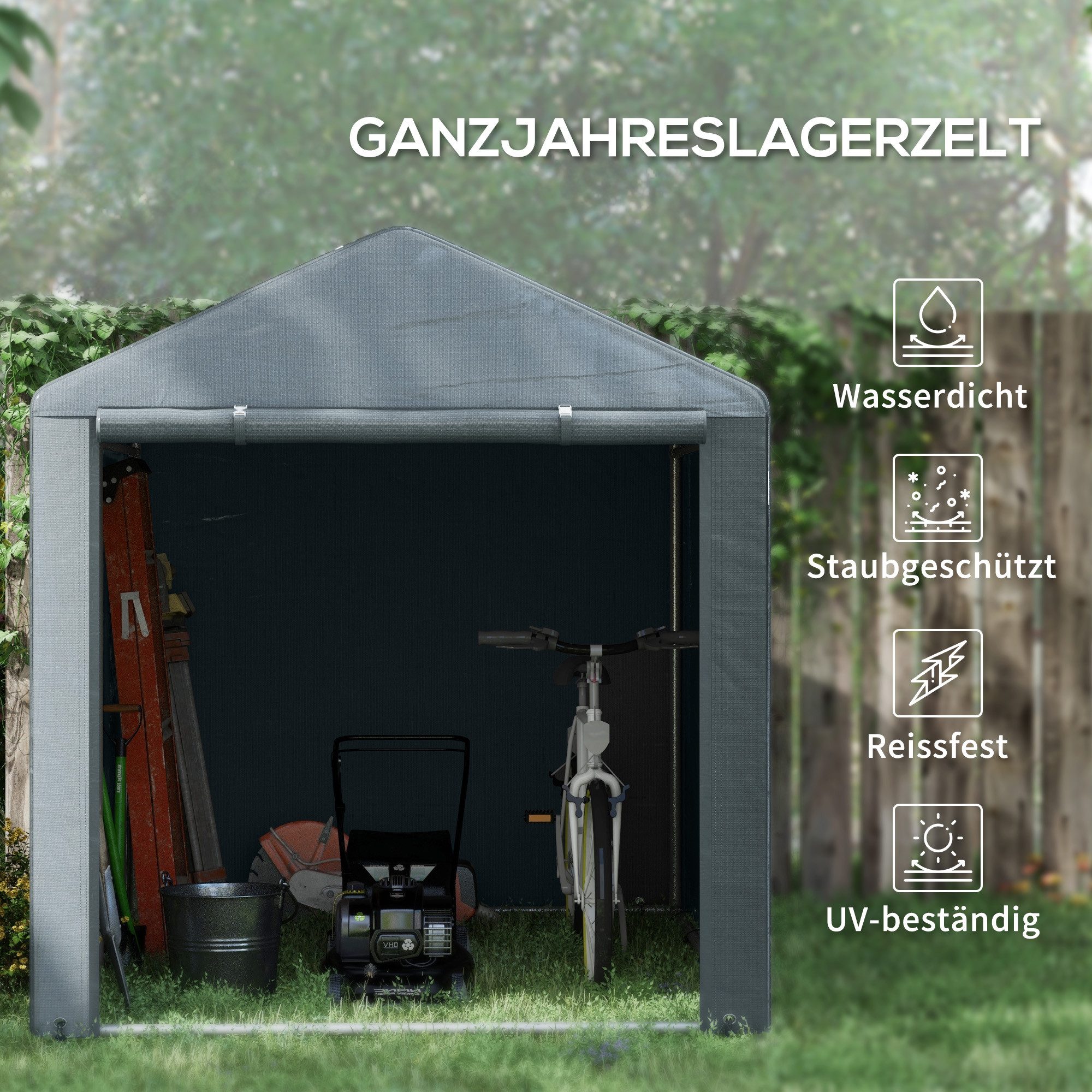 MC Star Einzelcarport 1,6 x 2,18 x 1,72 m Lagerzelt mit UV-Schutz, Reißverschlusstür, Wasserabweisend Foliengarage für Gartengeräte