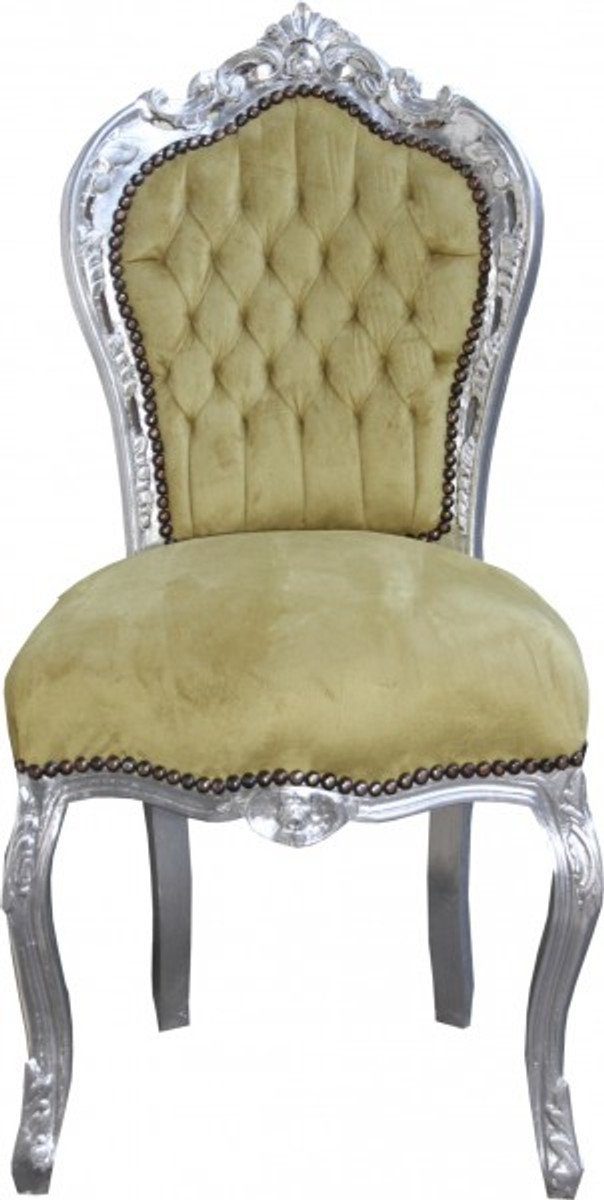 Casa Padrino Möbel Antik - Antik Stuhl Barock / Silber Esszimmerstuhl Esszimmer Stil Jadegrün Look