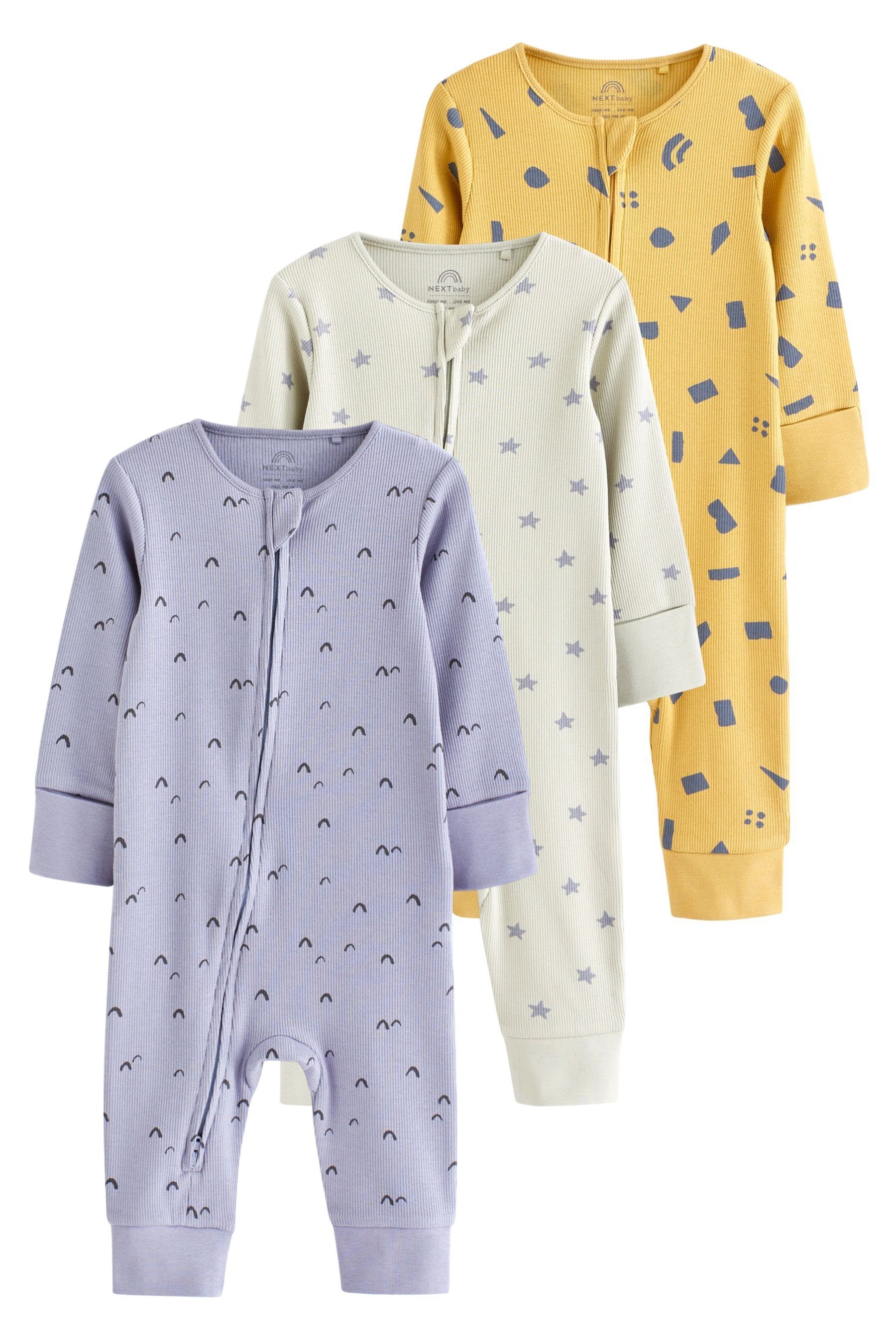 Next Schlafoverall 3er-Pack fußlose Baby-Schlafanzüge aus Baumwolle (3-tlg) Blue/Yellow