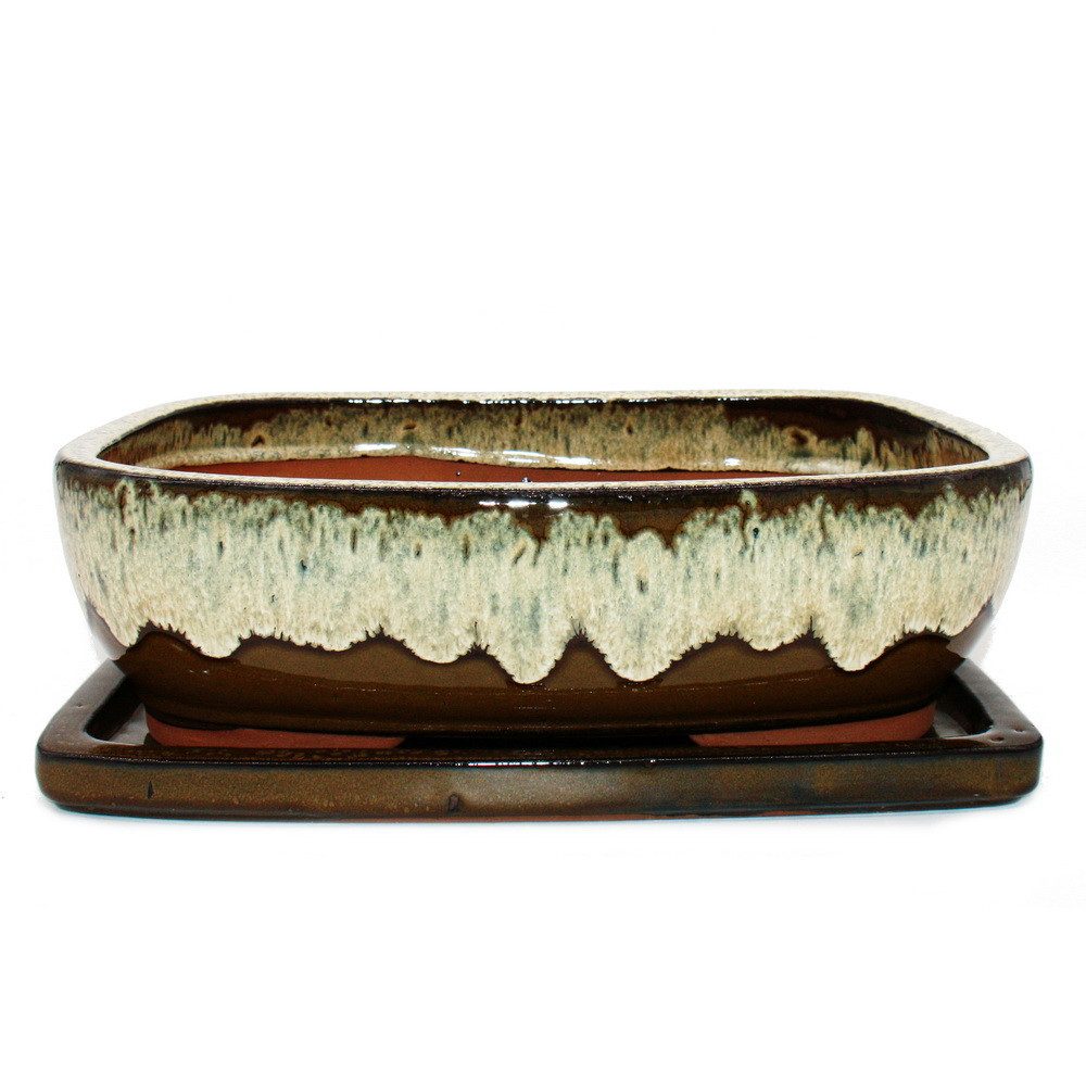 Exotenherz Pflanzschale Bonsai-Schale Unterteller Gr. 6 Braun-Beige rechteckig GB5 L 37cm