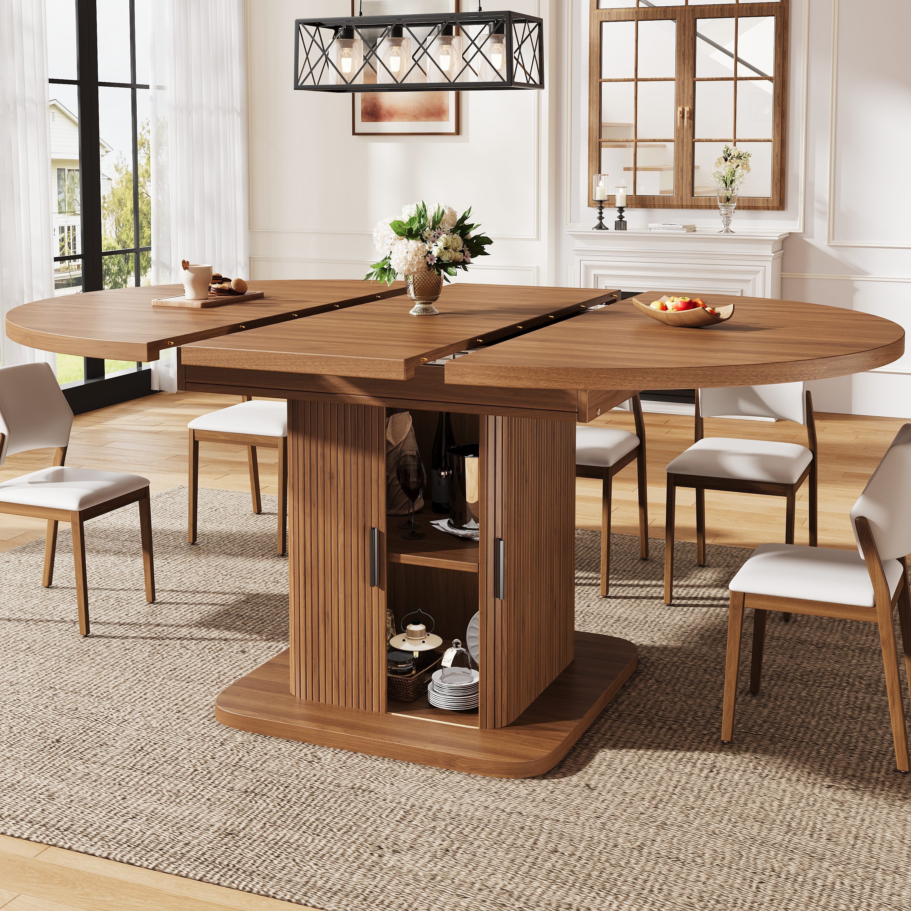 BlingBin Esstisch Multifunktionaler ausziehbarer Esstisch mit Stauraum, Schiebetüren (1er Set, 1-St., 110 / 150 × 110 × 75 cm (L × B × H), & herausnehmbarem Einlegeboden für Küche und Esszimmer