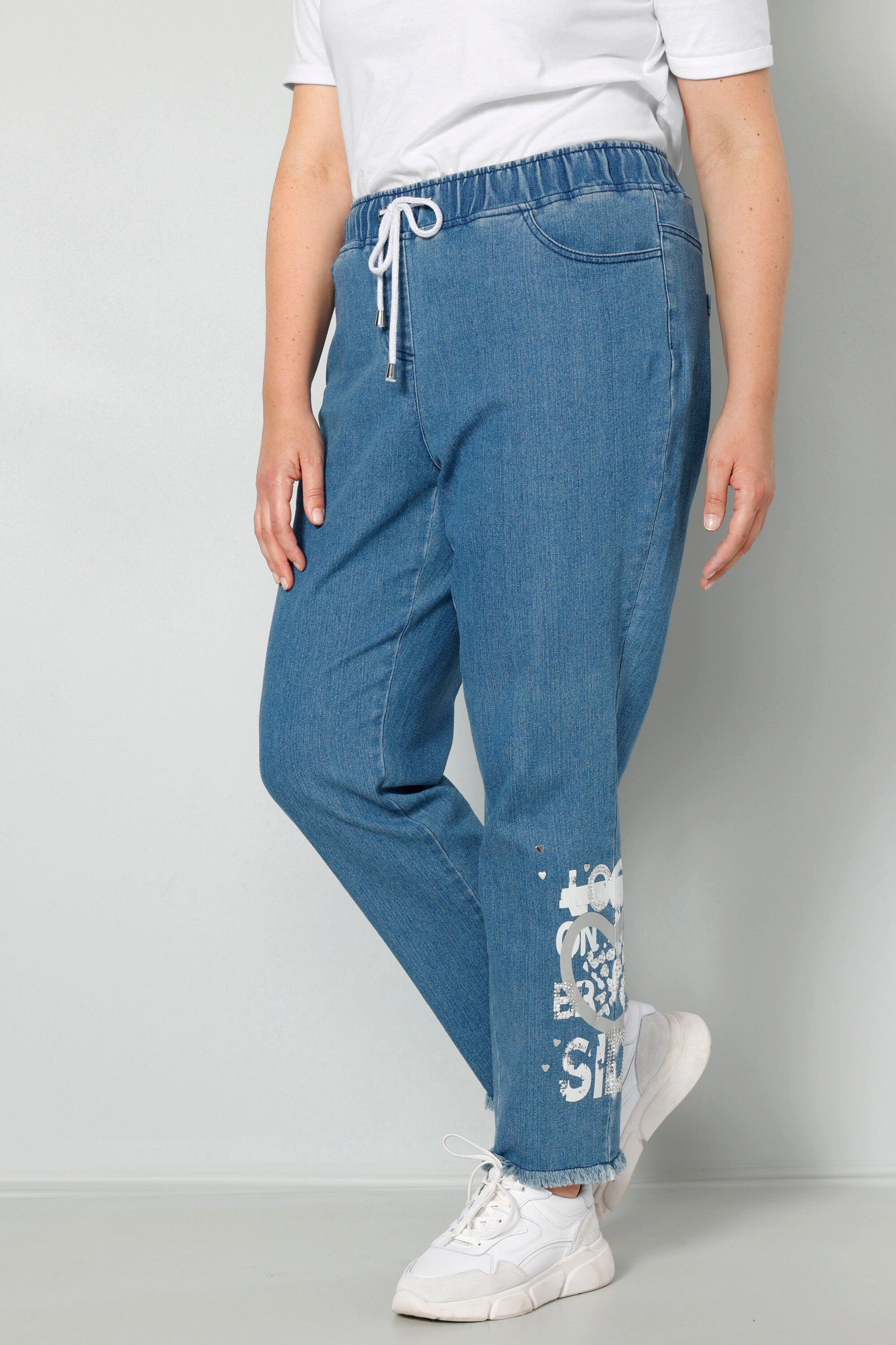 MIAMODA Lederimitathose Jeans-Joggpants Saumdruck Elastikbund