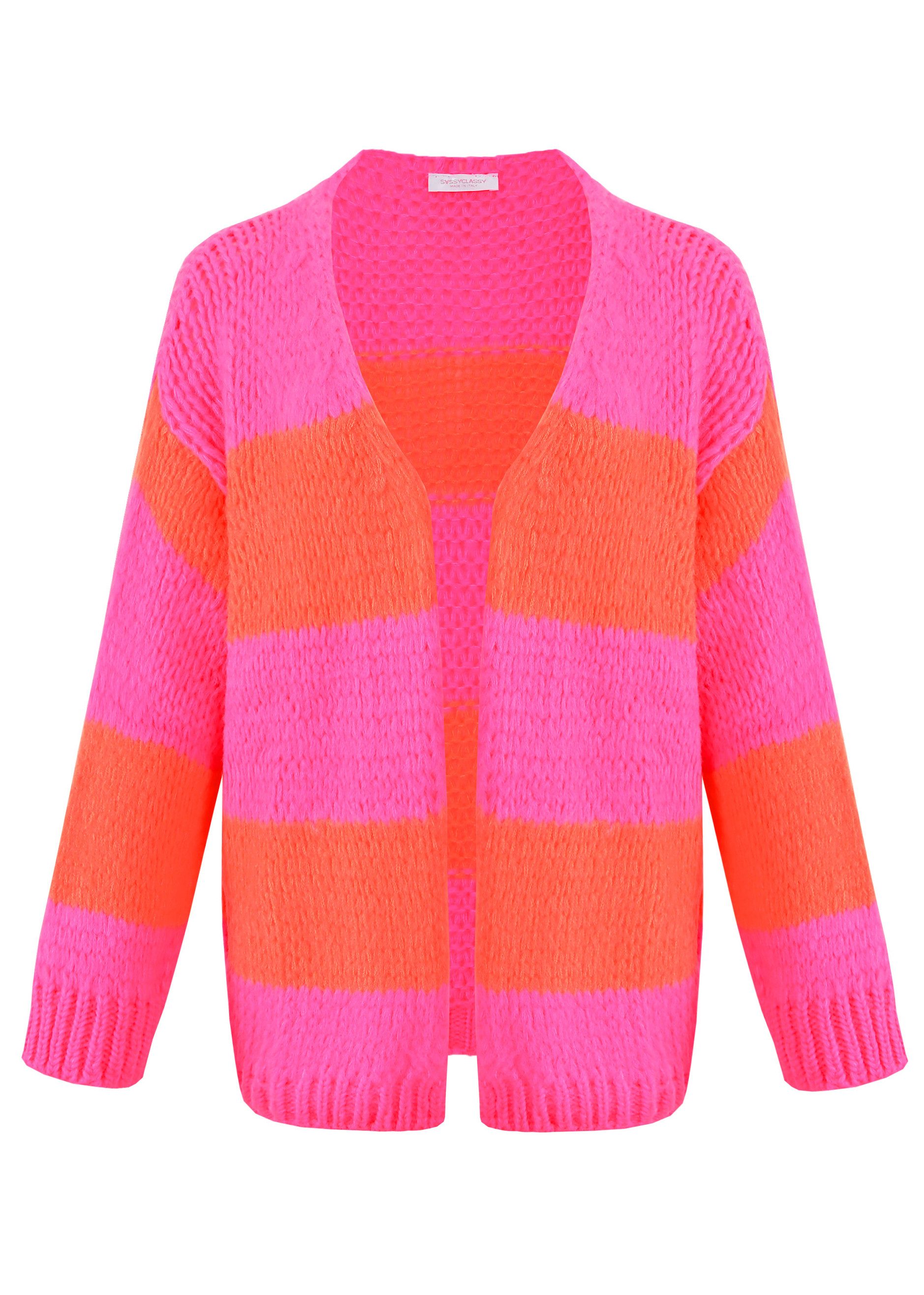 SASSYCLASSY Cardigan Oversize Strickjacke Damen Blockstreifen günstig online kaufen