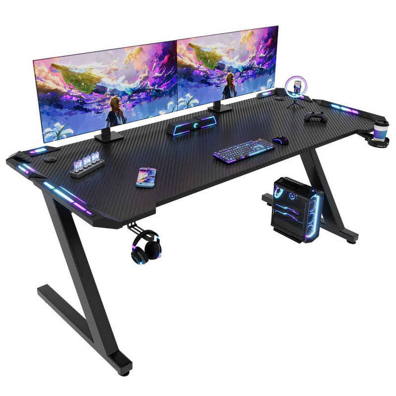 HOMALL Gamingtisch LED Gaming Tisch mit RGB Lichtern 120/140/160cm Computertisch