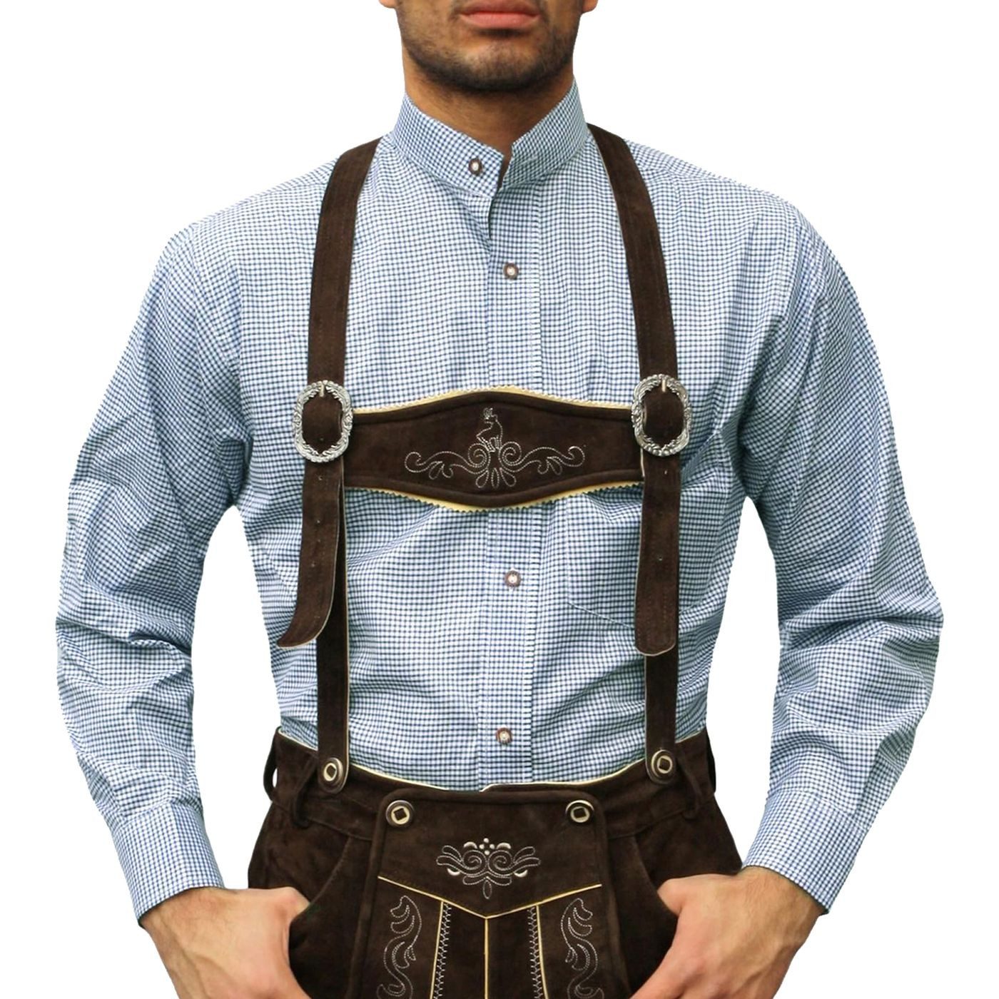 German Wear Trachtenhemd GW1205-SK Trachtenhemd mit Stehkragen für Trachtenlederhosen kariert