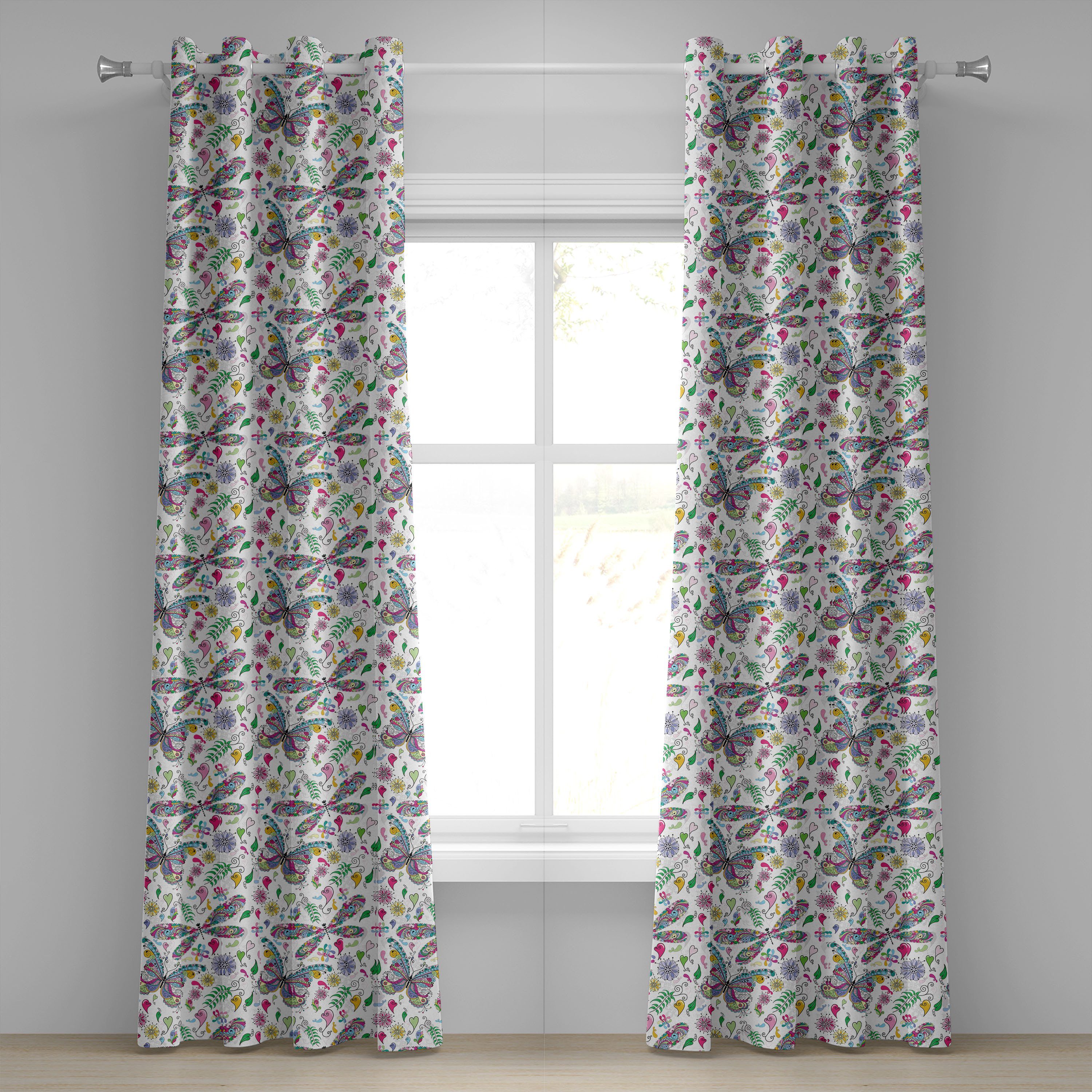Gardine Dekorative 2-Panel-Fenstervorhänge für Schlafzimmer Wohnzimmer, Abakuhaus, Schmetterling Paisley Dragonfly