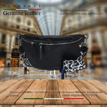 FLORENCE Gürteltasche Florence Echtleder BomBag Damen extra groß (Gürteltasche), Damen Leder Gürteltasche, schwarz ca. 37cm x ca. 20cm