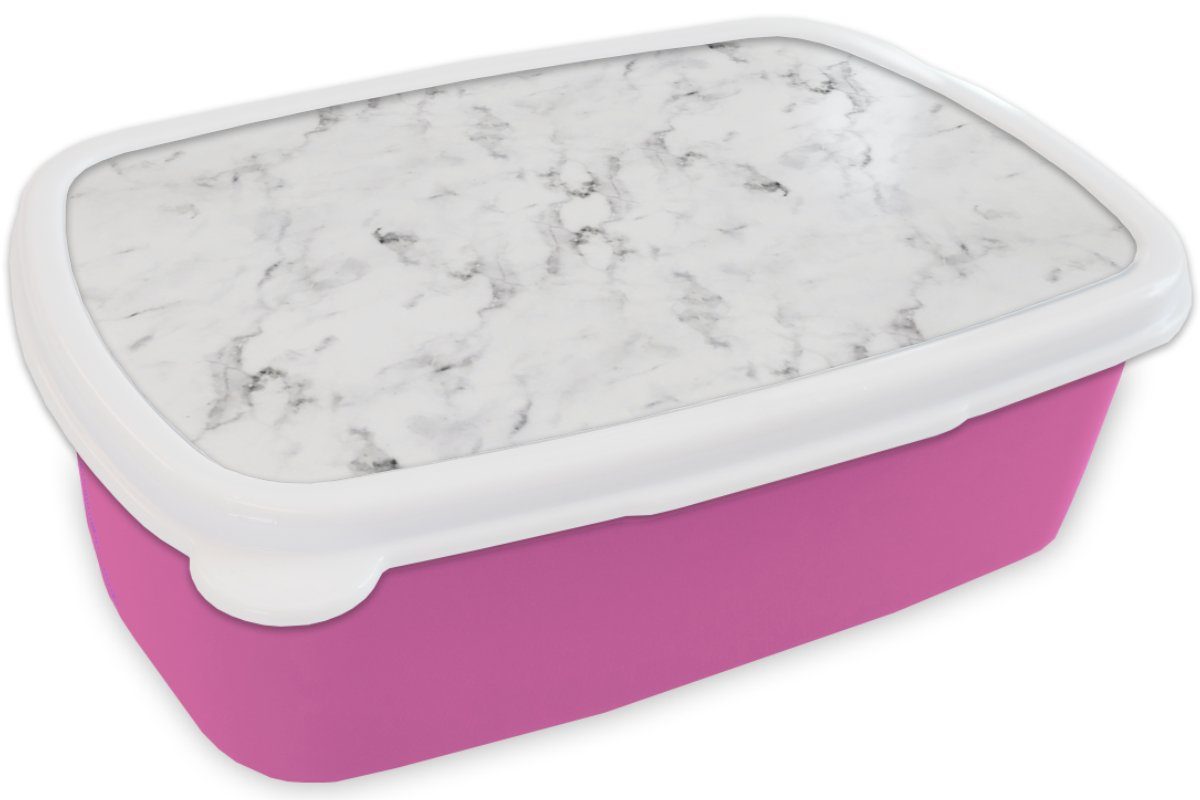 Kinder, Mädchen, Weiß (2-tlg), Lunchbox Brotbox Snackbox, MuchoWow rosa - Marmor Grau Marmoroptik, Erwachsene, - - Luxus Kunststoff Brotdose für Kunststoff, -