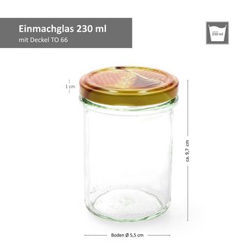 MamboCat Einmachglas 12er Set Sturzglas 230 ml HOCH Carino Deckel mit Honigwabe Rezeptheft, Glas