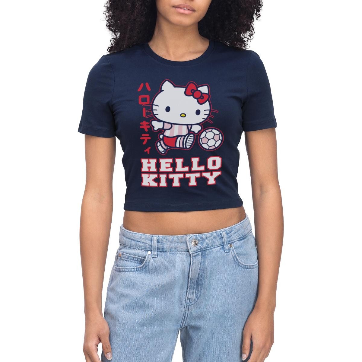 T-Shirt Hello Kitty Spielt Fussball Sport Crop Top