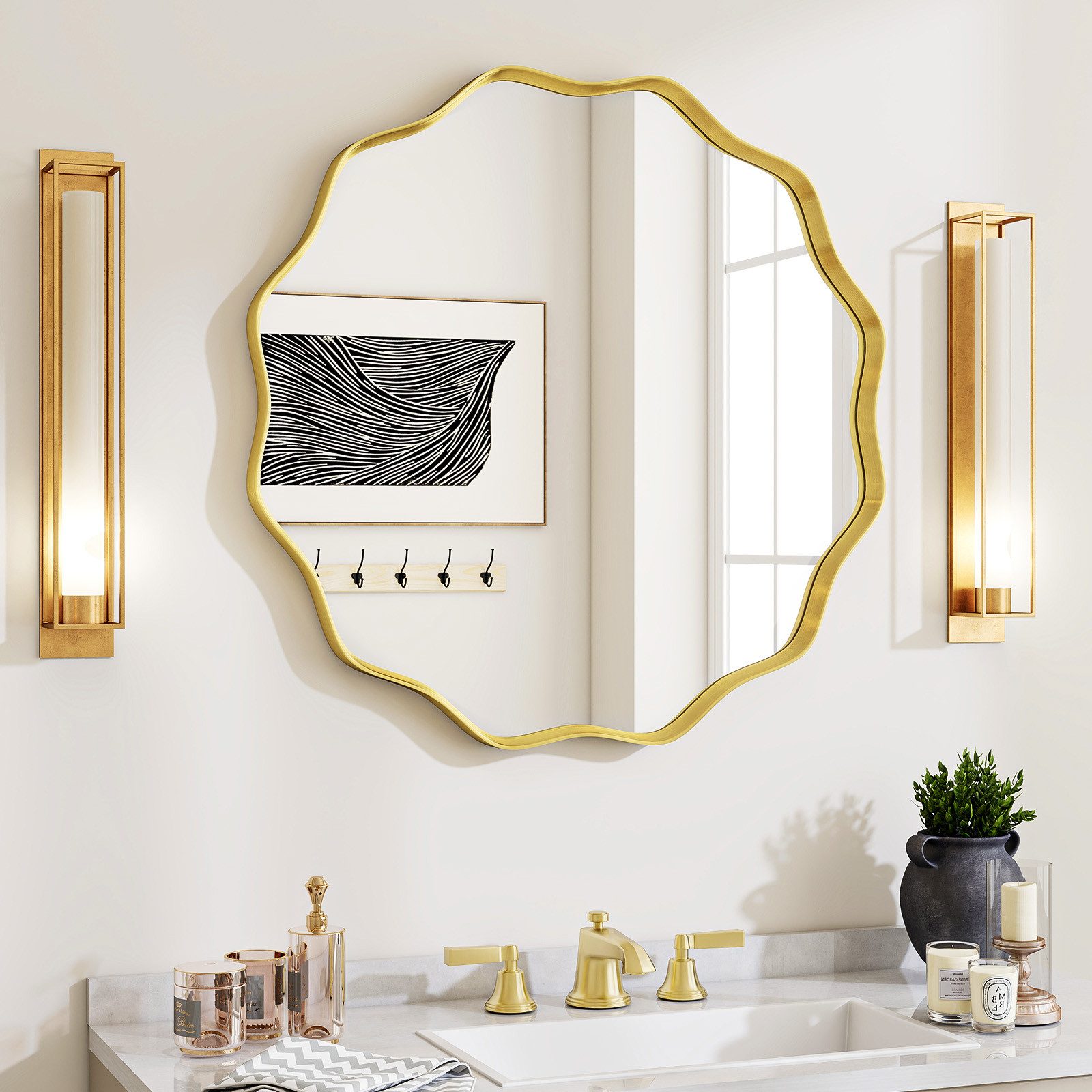 BEAUTYPEAK Dekospiegel Wellenförmiger runder dekorativer Wandspiegel günstig online kaufen