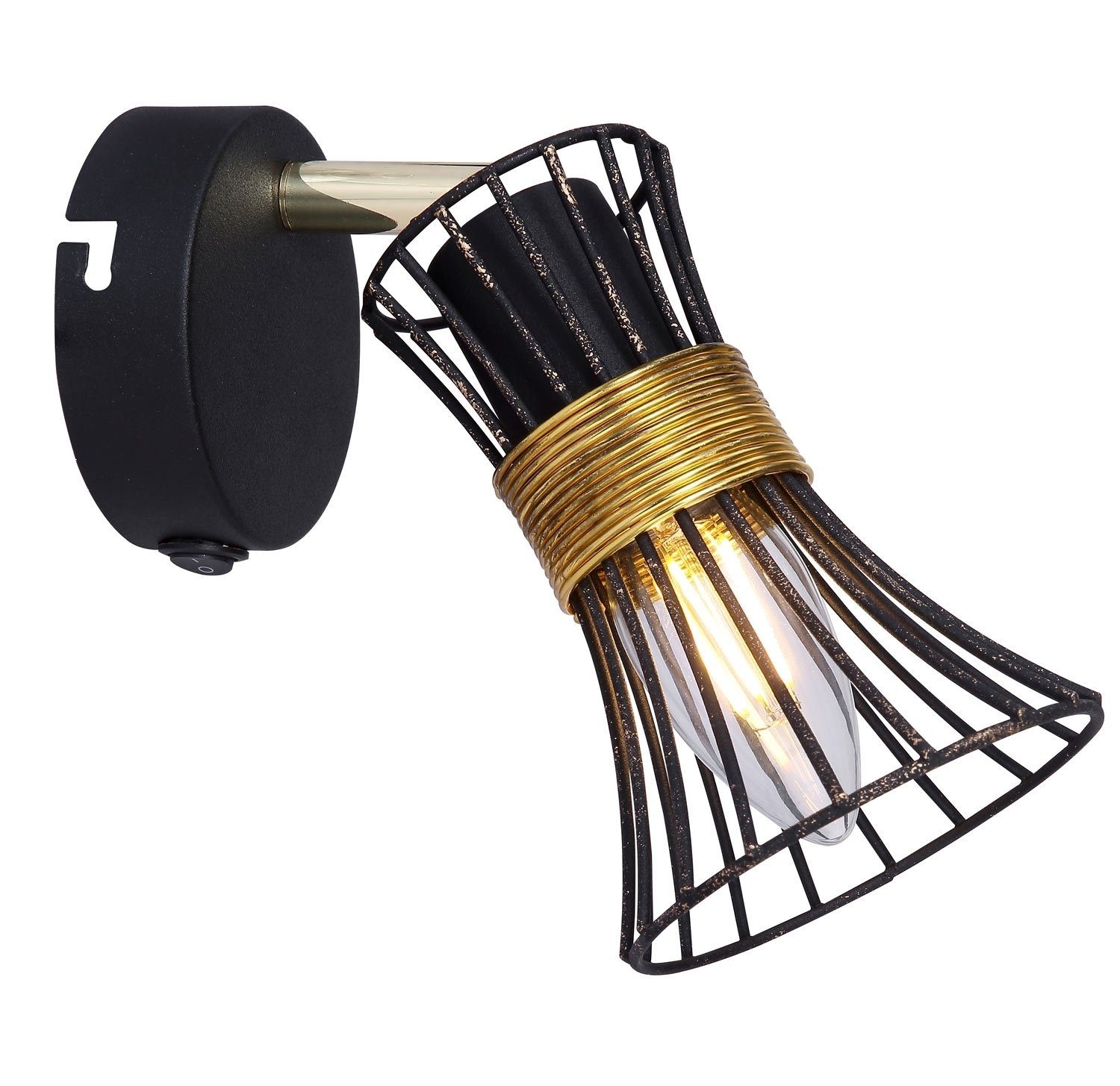 Schwarz, KENZIE, Wandlampe Wandleuchte Metall, Goldgelb, Leuchtmittel, cm, Globo 1-flammig, Ø ohne 9