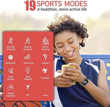 HENGTO Fitness Tracker für Kinder, IP68 wasserdichter Aktivitäts Tracker Smartwatch (Android iOS), mit Schrittzähler, Herzfrequenzmesser, 19 Sport Gesundheitsmodi