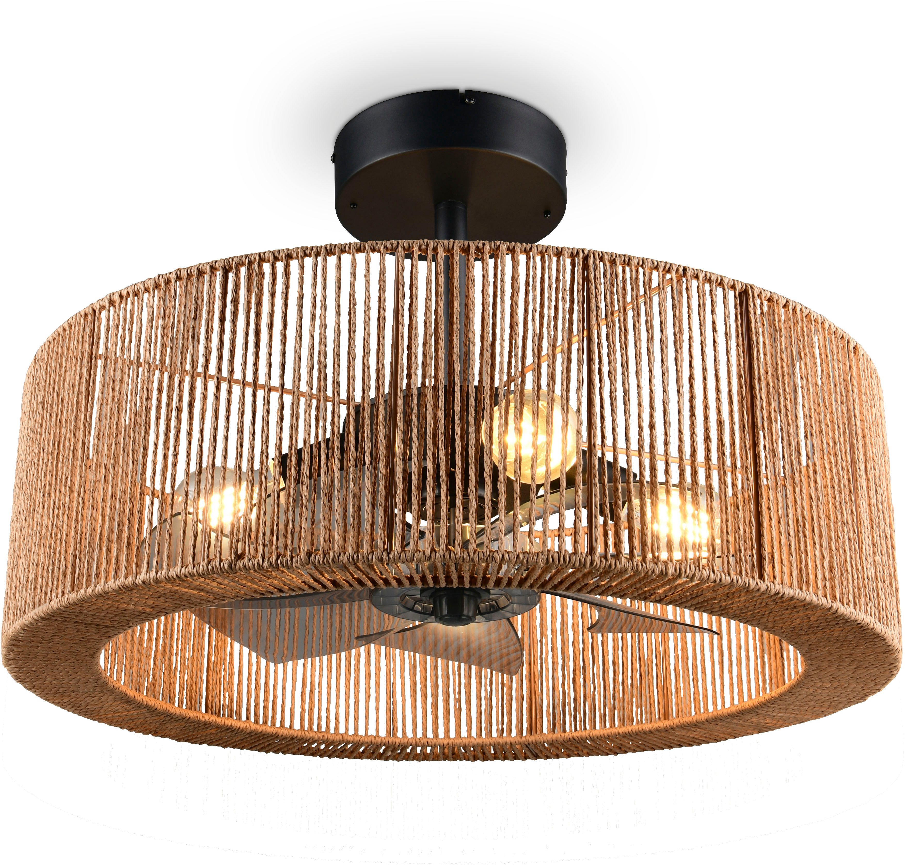 Reality Leuchten Deckenleuchte SMILLUM mit Ventilator, großer Deckenventilator mit Licht Ø 61cm, Fernbedienung, Infrarot inkl., Timerfunktion, Ventilatorfunktion, getrennt schaltbar, Leuchtmittel wechselbar, warmweiß - kaltweiß, exkl 4x E27 Leuchtmittel Ø 61cm Höhe 37-50cm, Vor- & Rücklauf Funktion