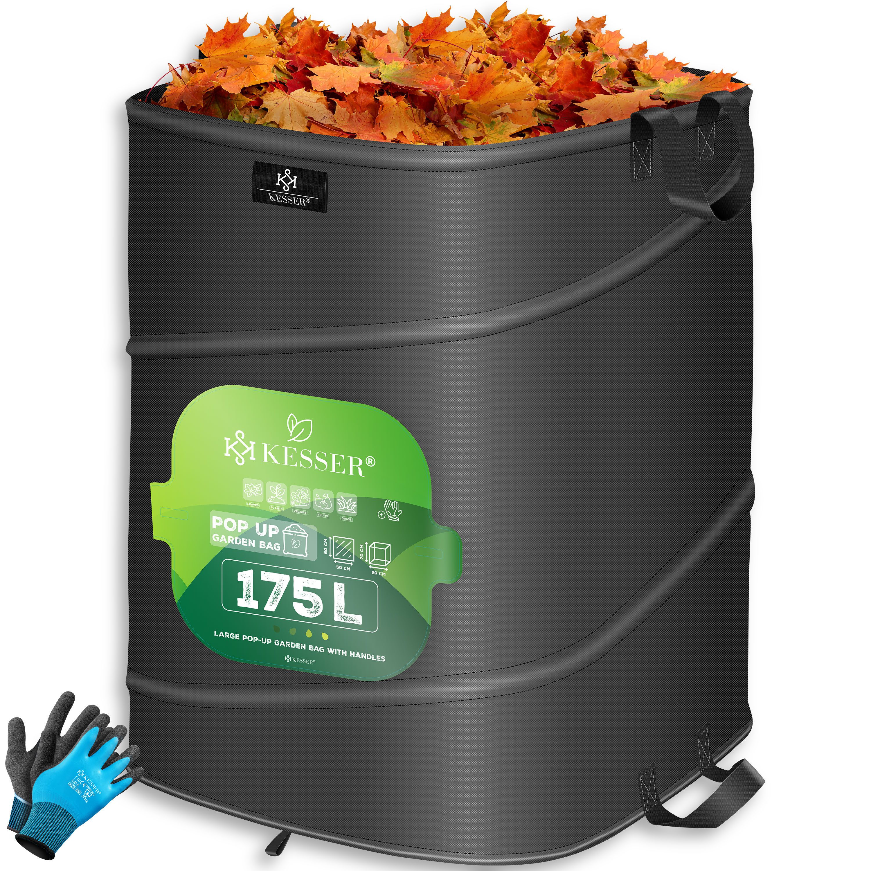 KESSER Gartensack, 175 l, (1-tlg), Pop-Up-Gartensack Laubsack Gartenabfallsack inkl. Handschuhe