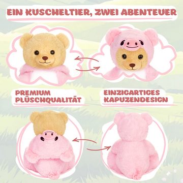 BRUBIES Kuscheltier Teddy Schwein - 25 cm Teddybär im Schweinekostüm mit Kapuze (Plüschtier für kuschelige Abenteuer, 1-St), Kuscheltier Geschenk für Kinder
