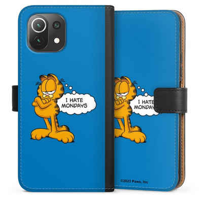 DeinDesign Handyhülle Garfield Katze Spruch Garfield I Hate Mondays Blue, Xiaomi Mi 11 Lite Hülle Handy Flip Case Wallet Cover Handytasche Leder