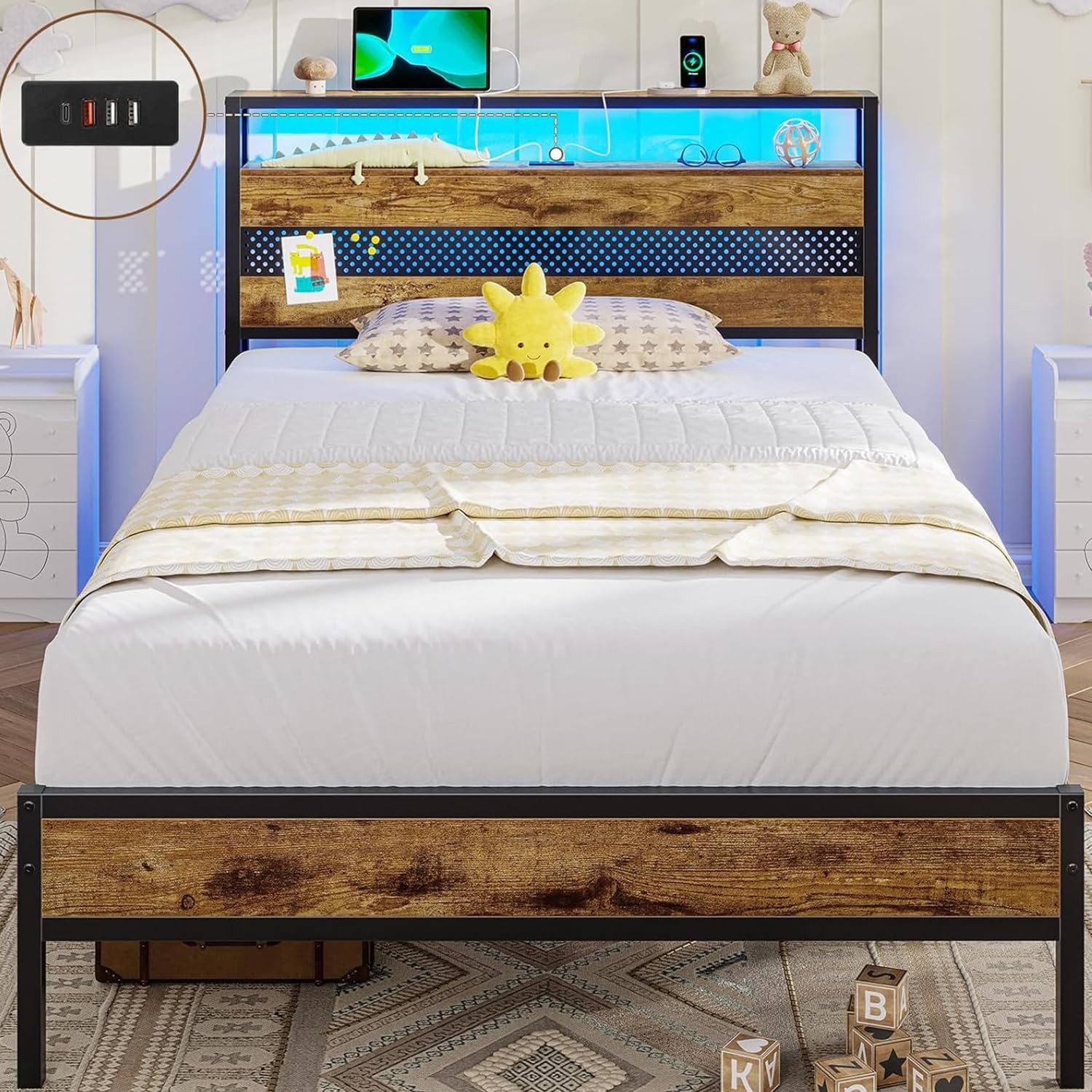 MSMASK Metallbett Bettgestell mit Steckdose und USB-Ladefunktion (Ohne Matr günstig online kaufen