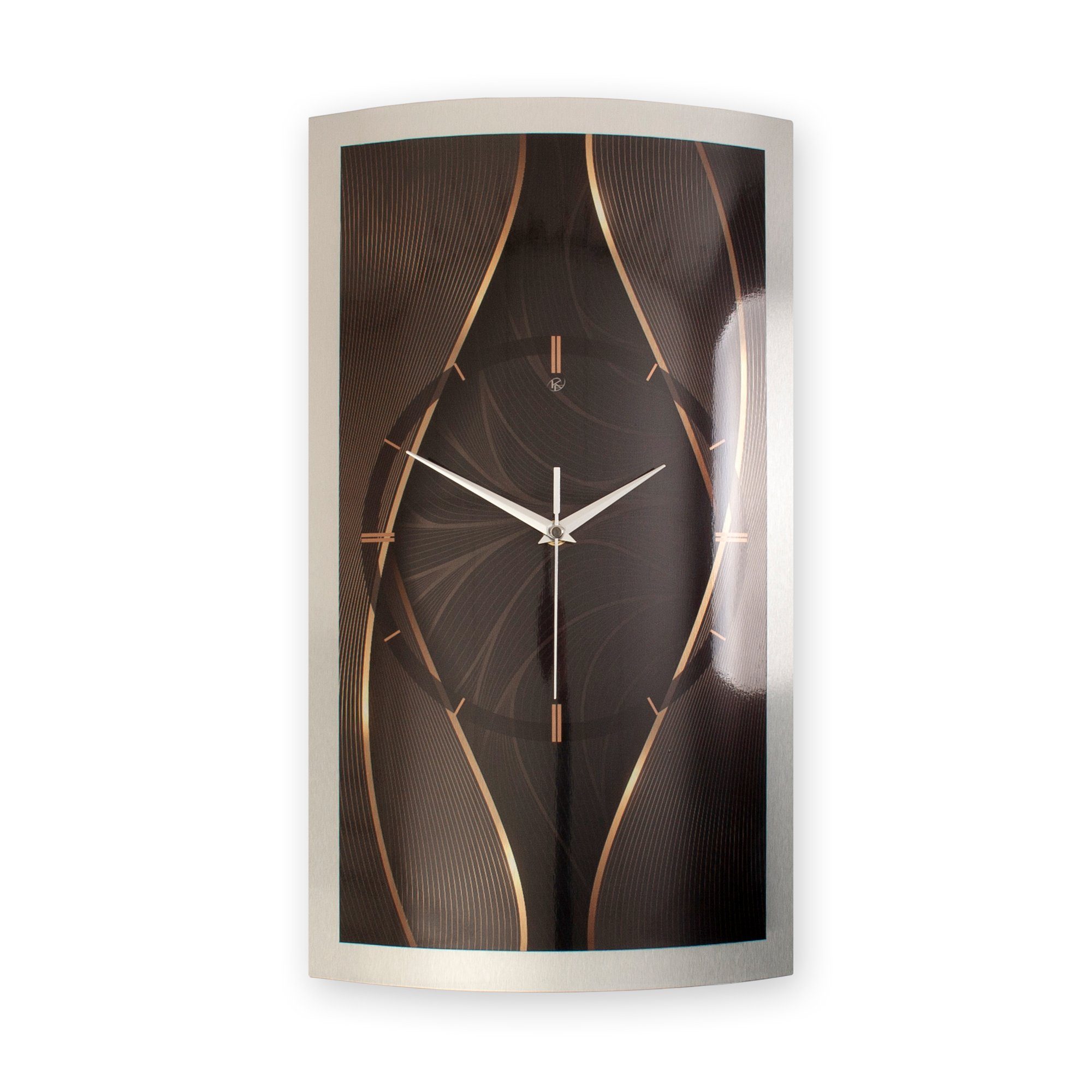 Kreative Feder Wanduhr 3D Designer-Wanduhr „Elegant Waves“ aus gebürstetem Aluminium (3D-Wölbung; einzigartiges Zwei-Platten-Design; flüsterleises Uhrwerk)