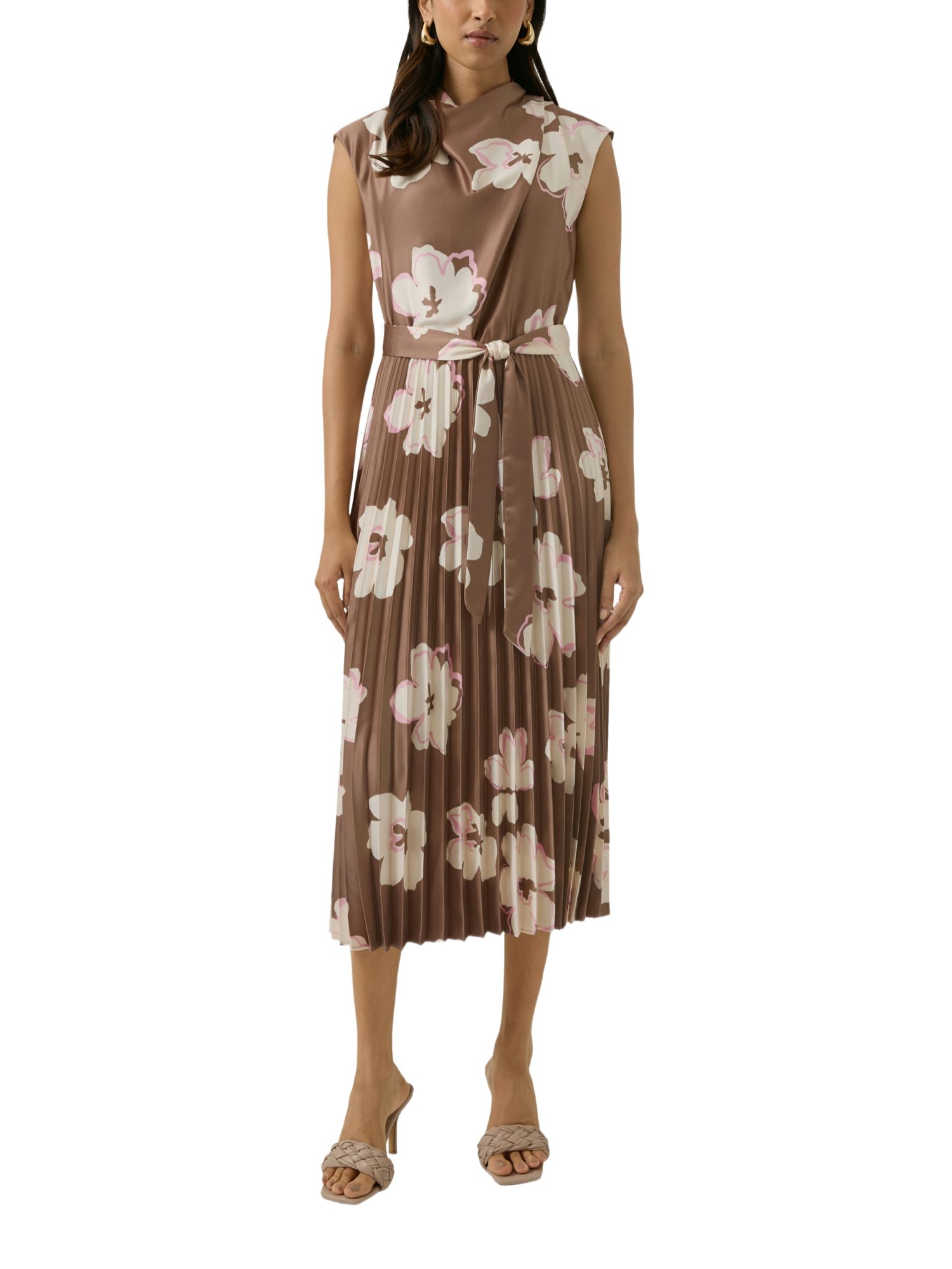 s.Oliver BLACK LABEL Partykleid braun,Casual,Polyester,Floral,Stehkragen,Ärmellos,Regular Fit