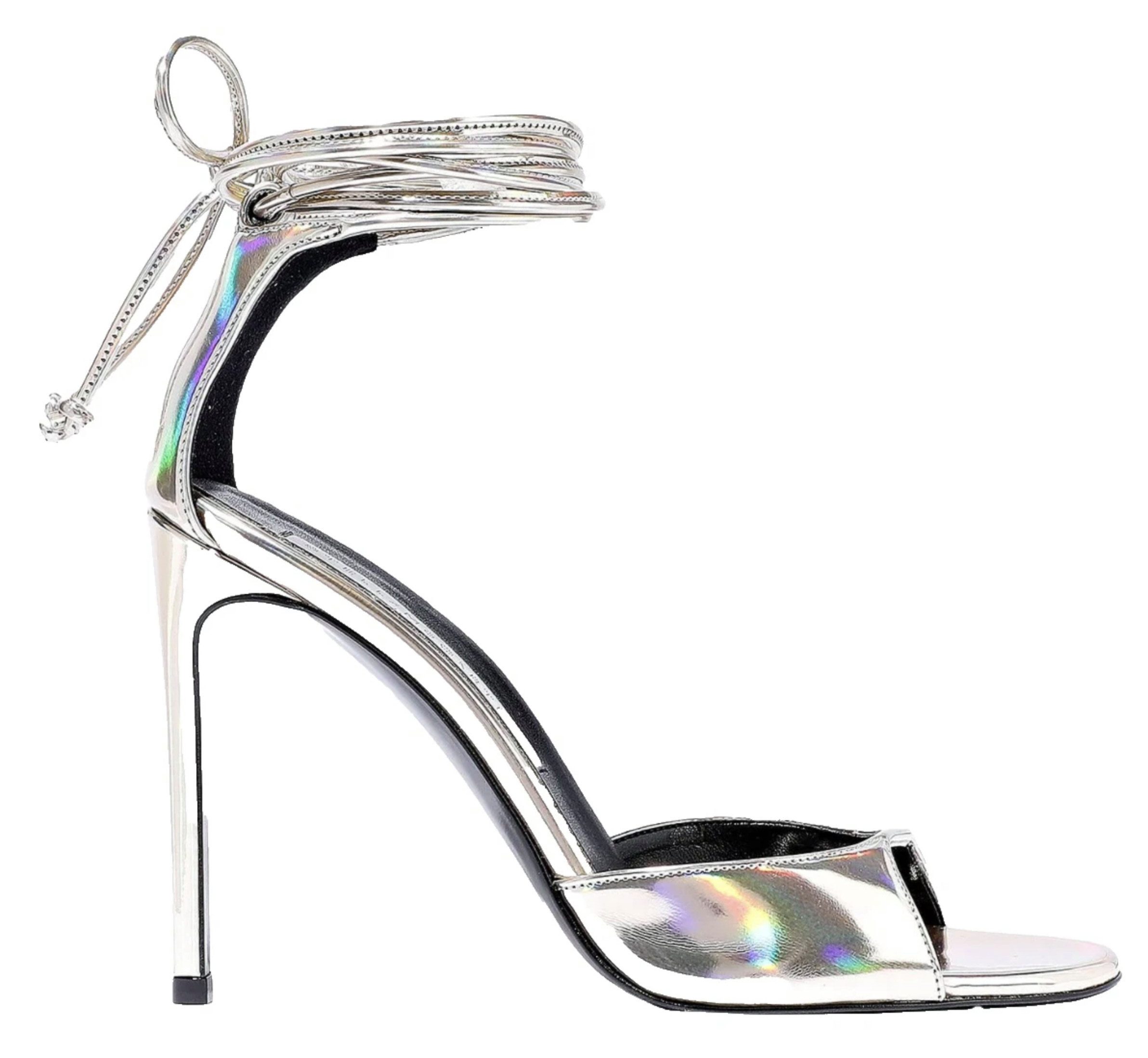 Stella McCartney Vegan High-Heel Sandaletten mit Schnürung – Luxus Schuhe Damen High-Heel-Pumps Schnürung am Knöchel und futuristischem Spiegel-Look