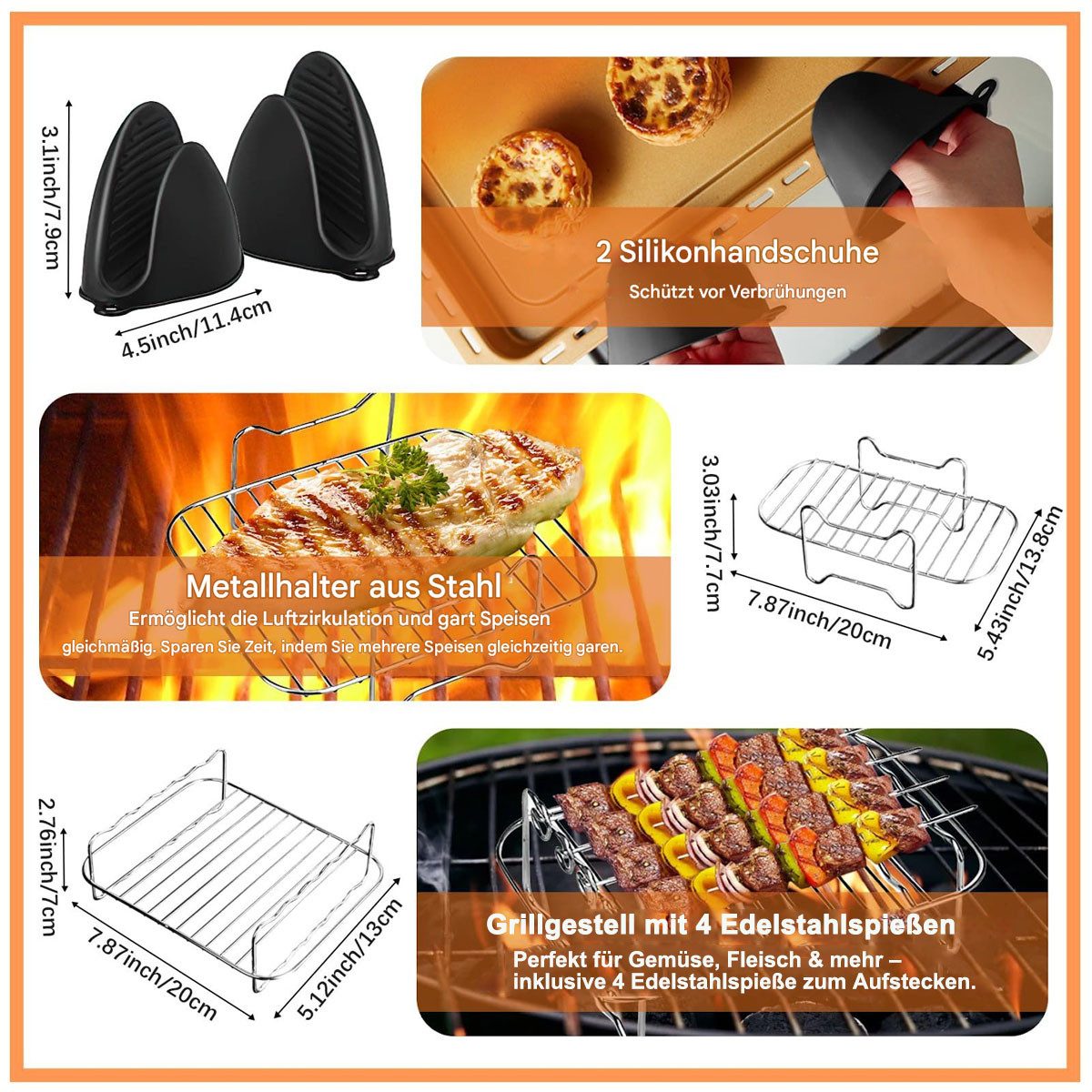 SURFOU Backform Heißluftfritteuse zubehör für Ninja Airfryer AF500EU 15-tlg BPA-frei, (Airfryer Zubehör Set für Ninja Foodi AF500EU& AF500EUCP, ninja foodi flex – Bild 4 von 5
