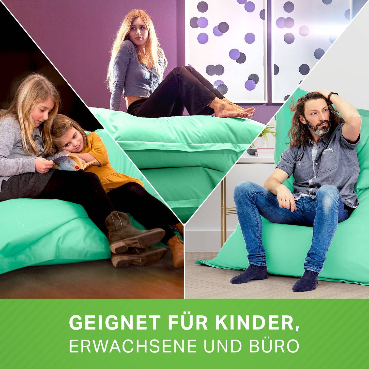 Green Bean Sitzsack XXL Outdoor Sitzsack Square 140x180cm (XXL Riesensitzsack 140x180cm 380 Liter Kinder & Erwachsene Bean Bag EPS Perlen Füllung, Groß Draußen Outdoor Liegekissen), Waschbar Wetterfest Lounge Sitzkissen Bodenkissen