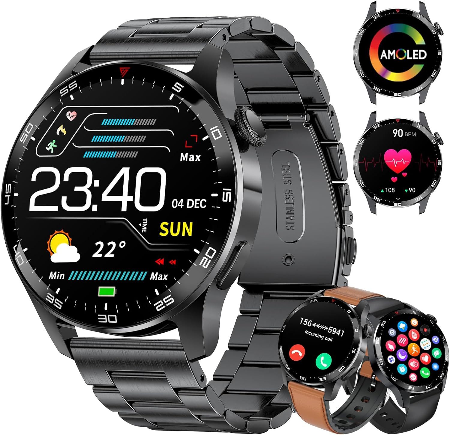 Lige 2024 Fur Herren Bluetooth Anrufe Smartwatch (1.43 Zoll, Android / iOS), Mit Blutdruckmessung 100+Sportmodi/5ATM, 400mAh Militärs