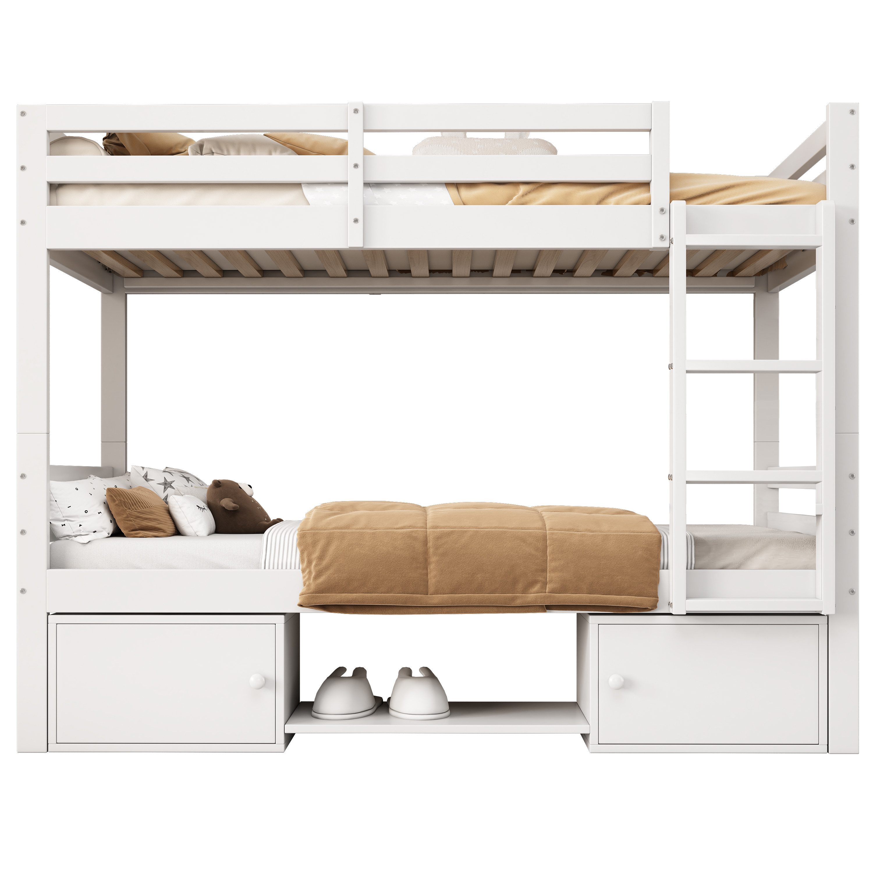 ANYSUN Etagenbett Kinderbett Weiss Teilbar 90x200 cm (Set, Bett), 2 Liegeflachen, mit Leiter