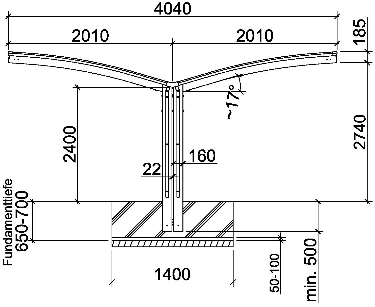 Ximax Doppelcarport Portoforte Mini Typ 60 Y-schwarz, BxT: 404x254 cm, 240  cm Einfahrtshöhe, Aluminium