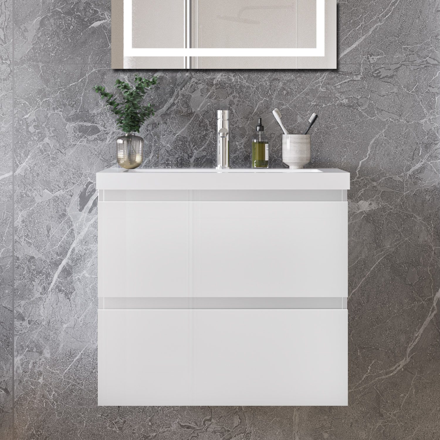 duschspa Waschtisch Waschbecken mit Unterschrank Badmöbel Set Badschrank Waschplatz, Hochglanz, 50-120cm – Bild 3 von 5