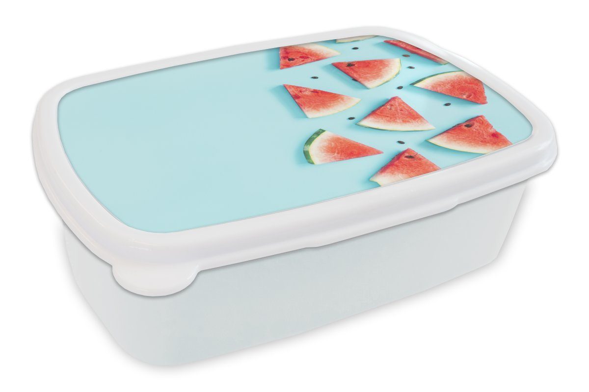 MuchoWow Lunchbox Wassermelone - Sommer - Blau, Kunststoff, (2-tlg), Brotbox für Kinder und Erwachsene, Brotdose, für Jungs und Mädchen weiß
