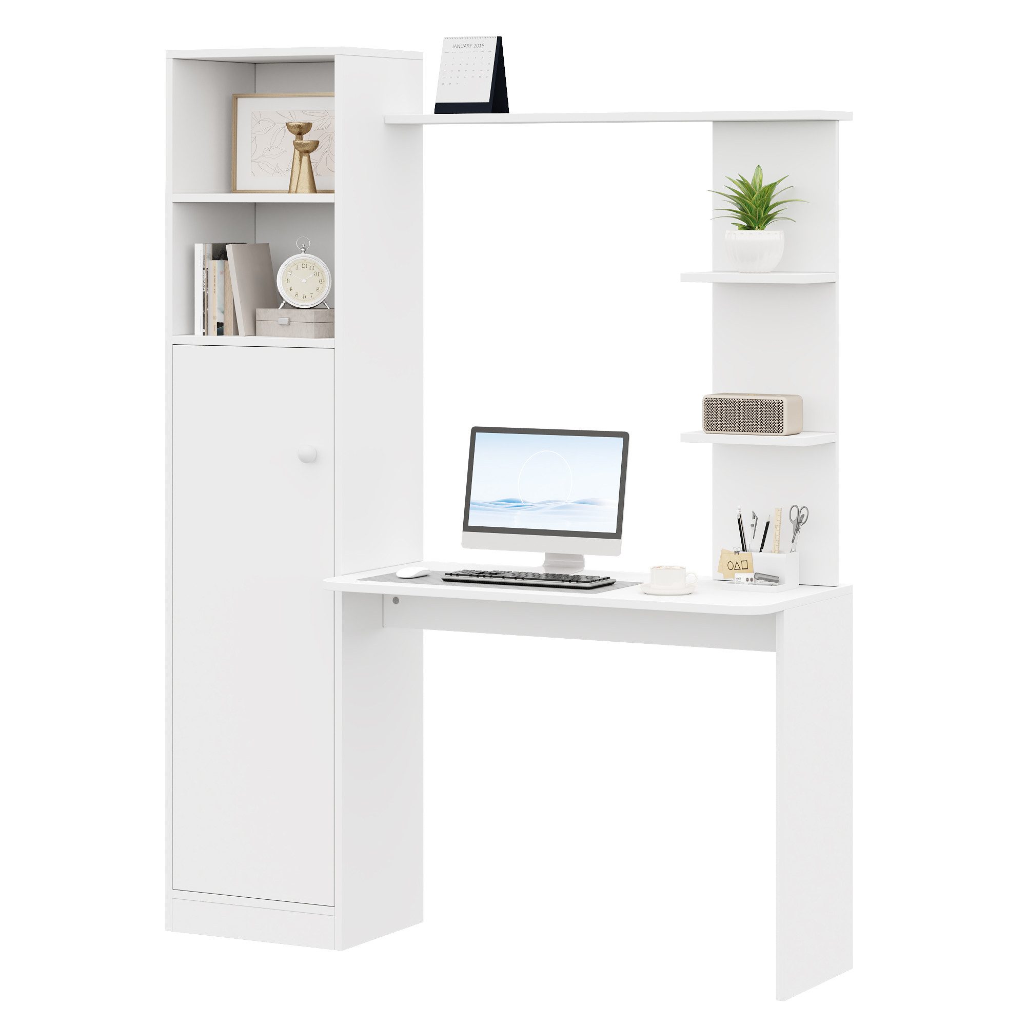 REDOM Eckschreibtisch mit Aufbewahrung (Arbeitstisch, Computertisch, 1-St., unterer Schrank mit Türen und oberes offenes Regal), Büro-Kombination, Ideal als Arbeits- & Lerntisch
