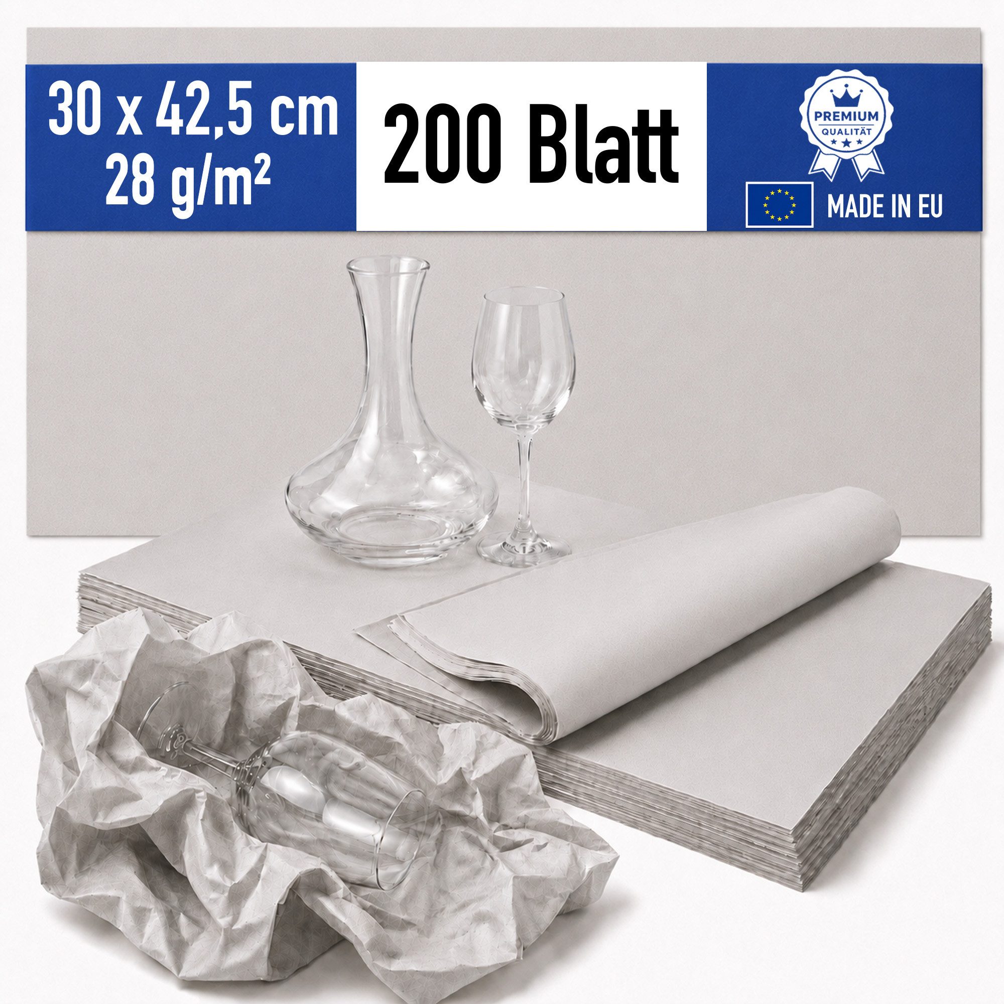 Papieronkel Seidenpapier Packseide Packpapier Bögen 30x42,5cm 28g/m² für Packen Umzug Geschirr, 100% Öko-Recycling, Einschlagpapier zum Einwickeln, weich & staubarm