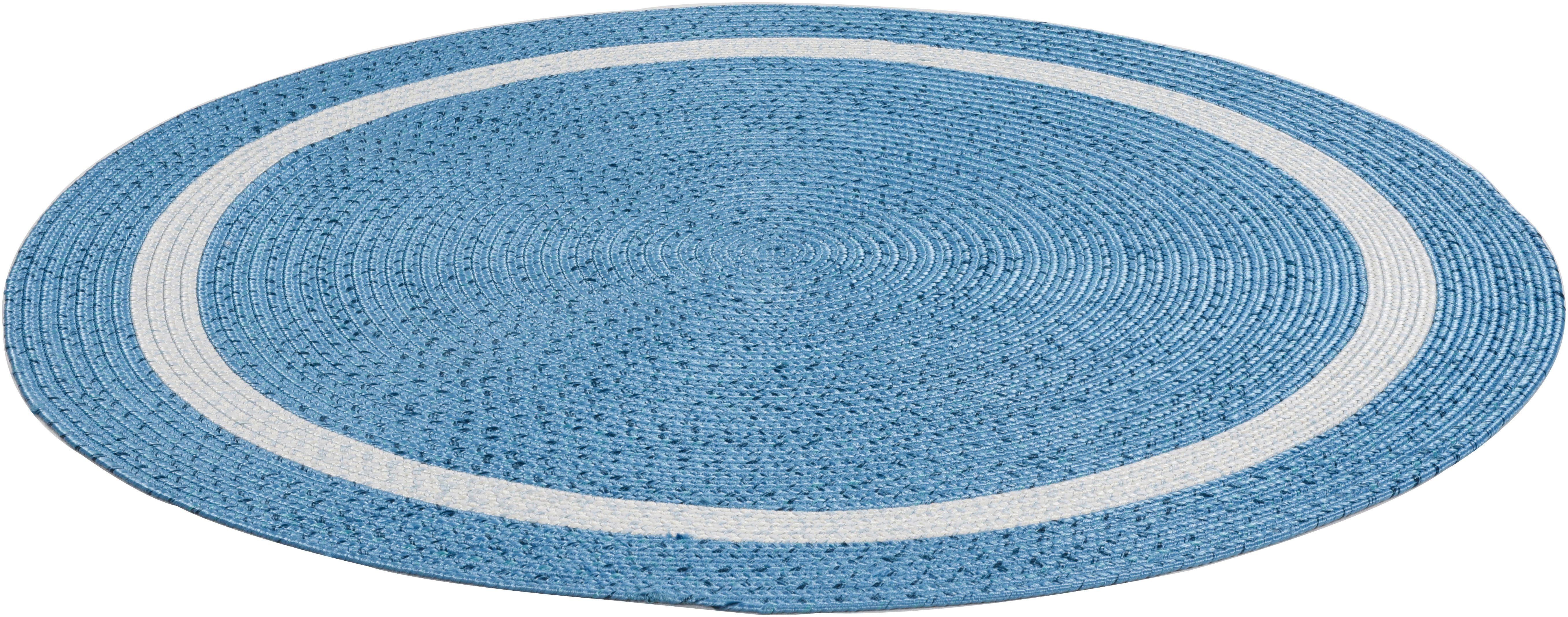 Teppich Benito, Gino Falcone, rund, Höhe: 6 mm, Flachgewebe, Uni Farben,  mit Bordüre, In- und Outdoor geeignet