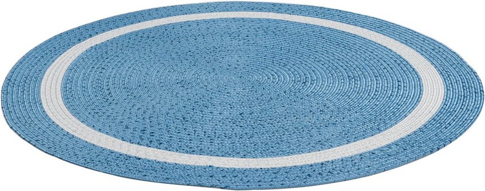 Teppich Benito, Gino Falcone, rund, Höhe: 6 mm, Flachgewebe, Uni Farben,  mit Bordüre, In- und Outdoor geeignet