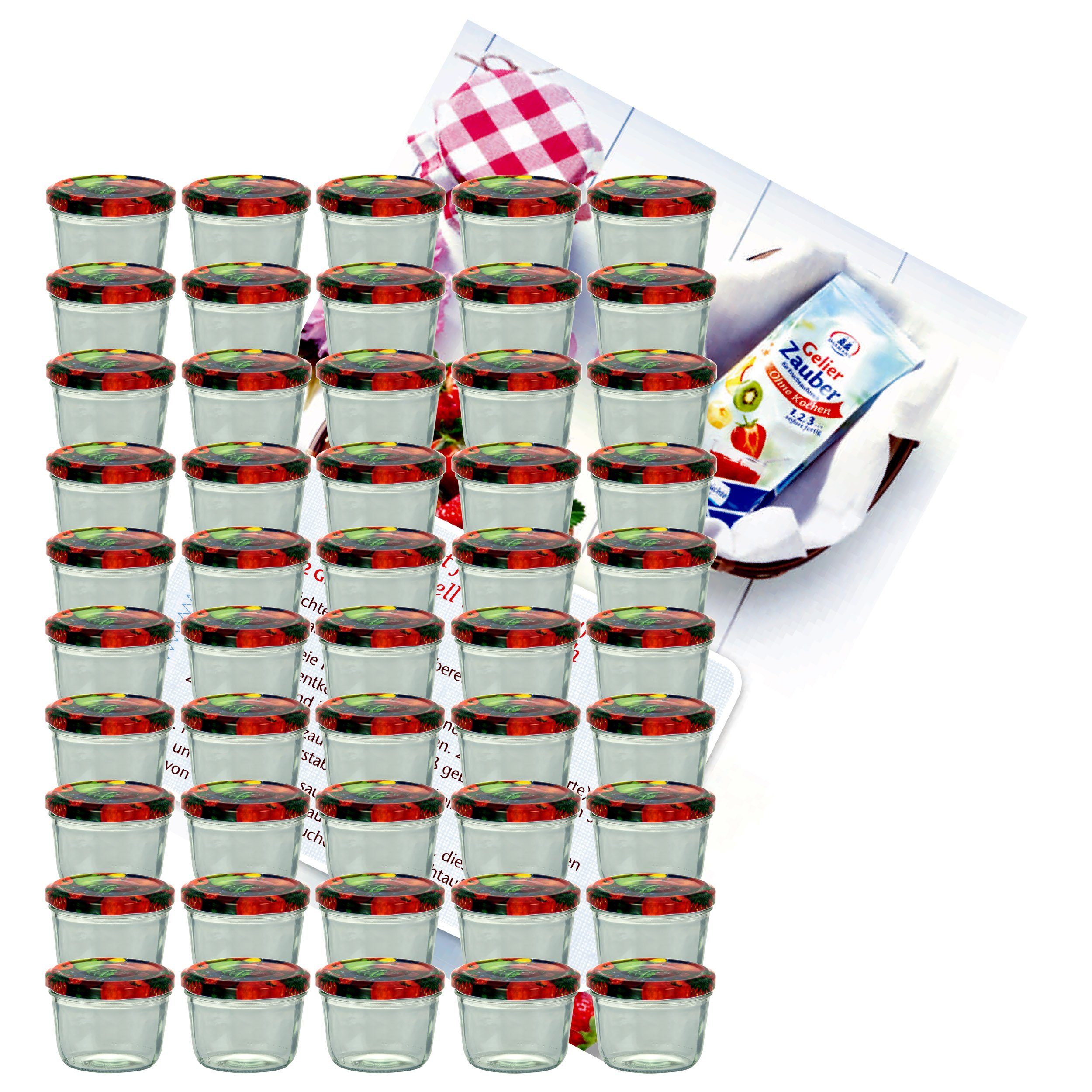 MamboCat Einmachglas 50er Set Sturzglas 230 ml Marmeladenglas To 82 Obst Dekor Deckel, Glas