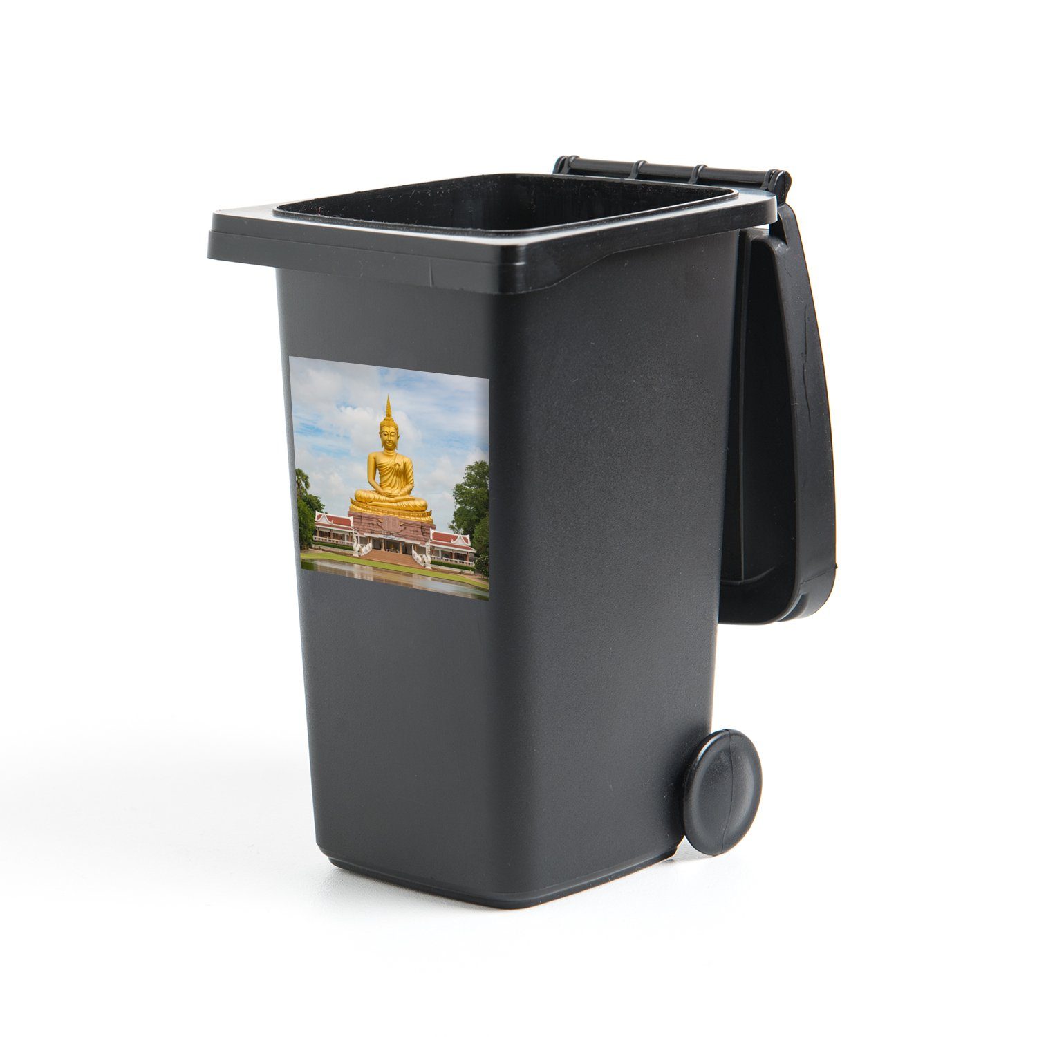 MuchoWow Wandsticker Buddha - Buddha-Statue - Gold - Religion (1 St), Mülleimer-aufkleber, Mülltonne, Sticker, Container, Abfalbehälter | Wandtattoos